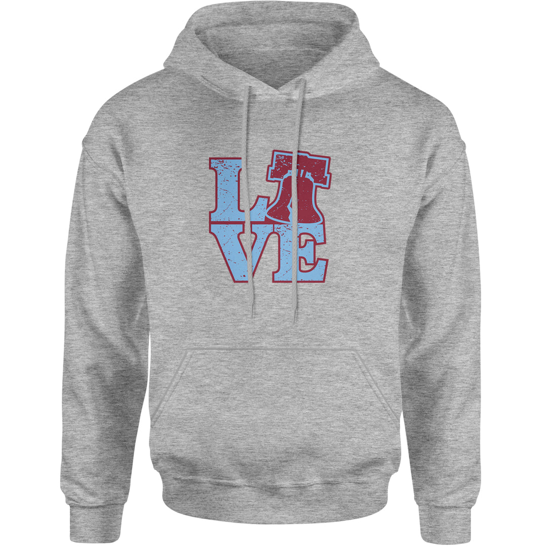 Love Philly Liberty Bell Adult Hoodie Sweatshirt Heather Grey