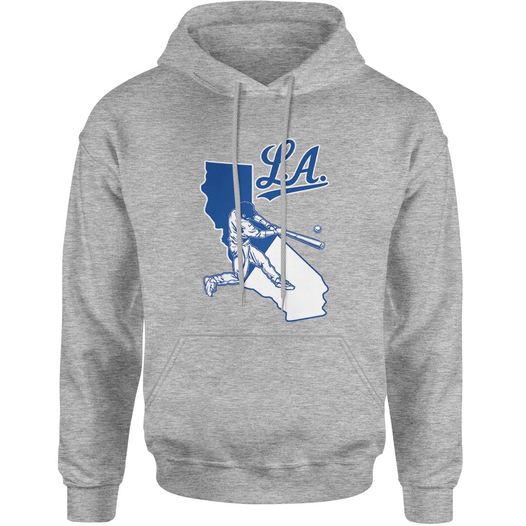 Los Angeles Baseball Batter Up Adult Hoodie Sweatshirt Heather Grey