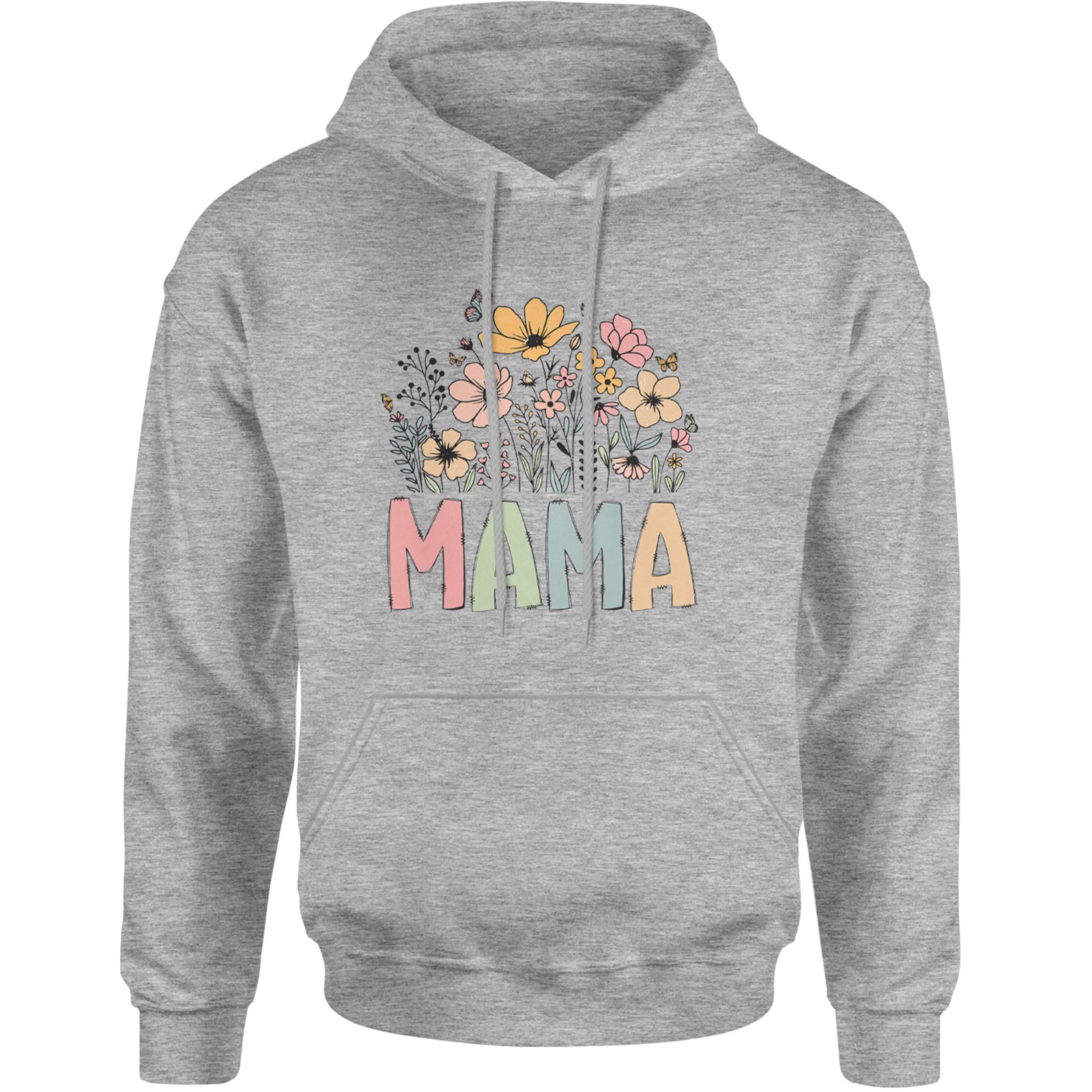 Mama Wildflower Retro Flower Adult Hoodie Sweatshirt Heather Grey
