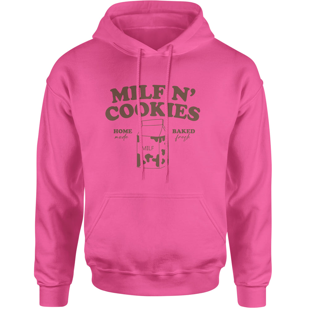 Milf And Cookies graphic on Unisex Heavyweight Fleece Pullover Hoodie in Hot Pink