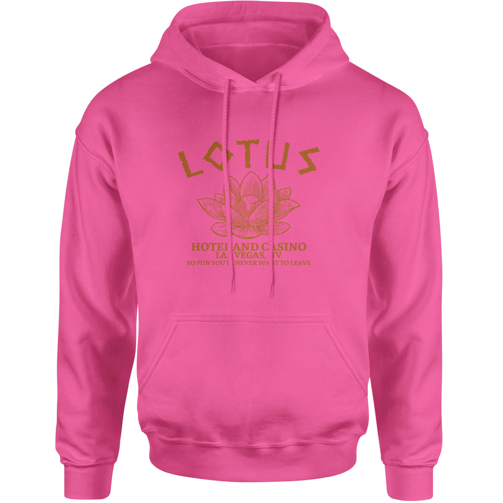 Lotus Hotel and Casino graphic on Unisex Heavyweight Fleece Pullover Hoodie in Hot Pink