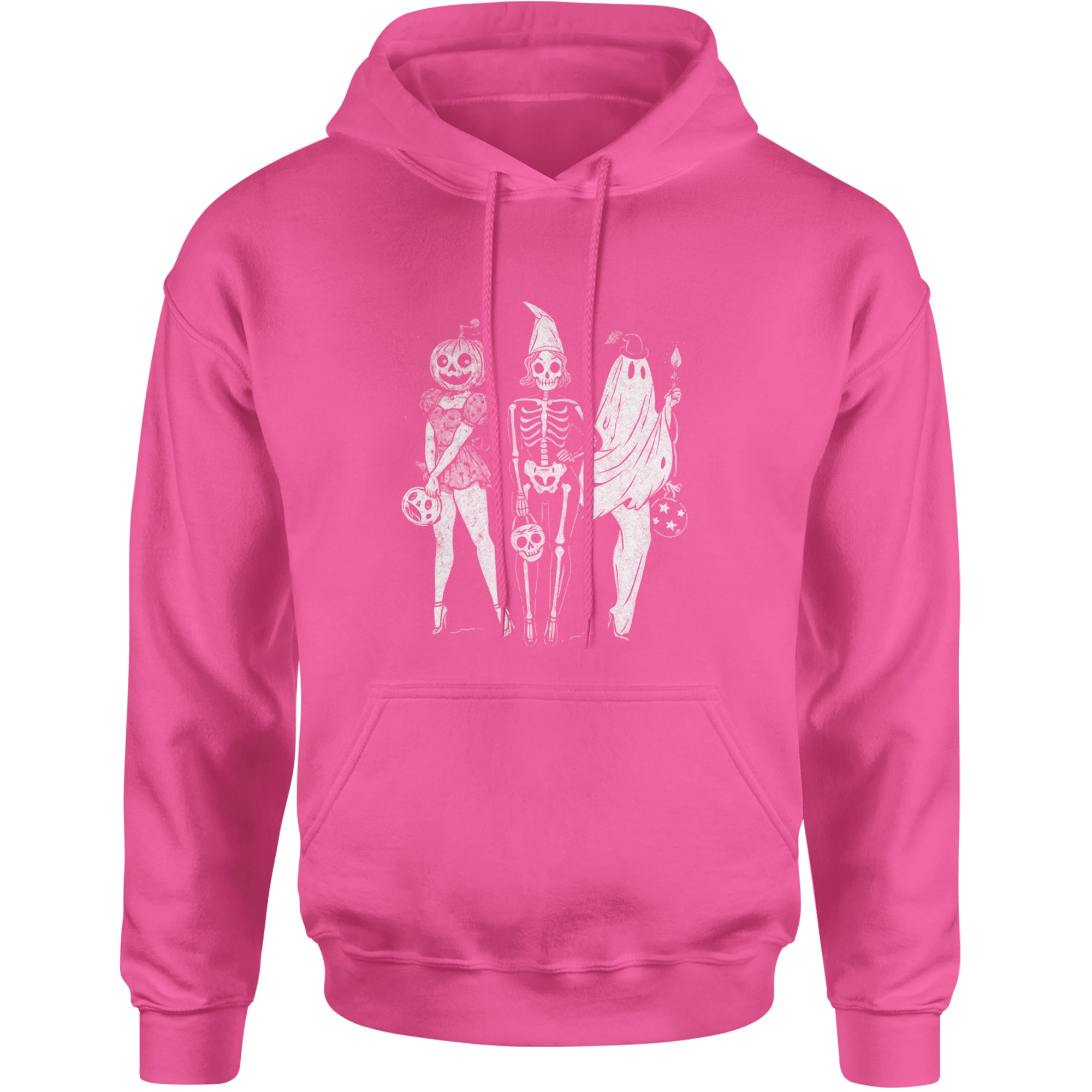 Vintage Spooky Squad Pinup Halloween Design Adult Hoodie Sweatshirt Hot Pink