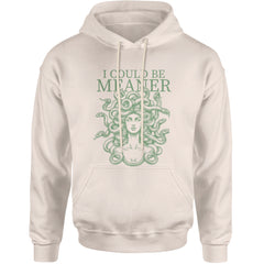 Medusa illustration with sarcastic phrase on a Unisex Heavyweight Fleece Pullover Hoodie