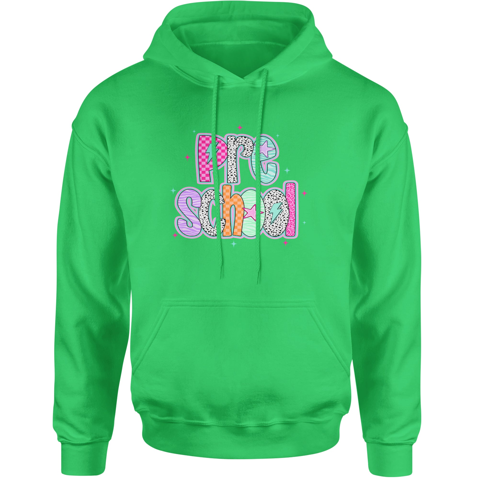 Preschool Power Colorful Back to School Adult Hoodie Sweatshirt Kelly Green