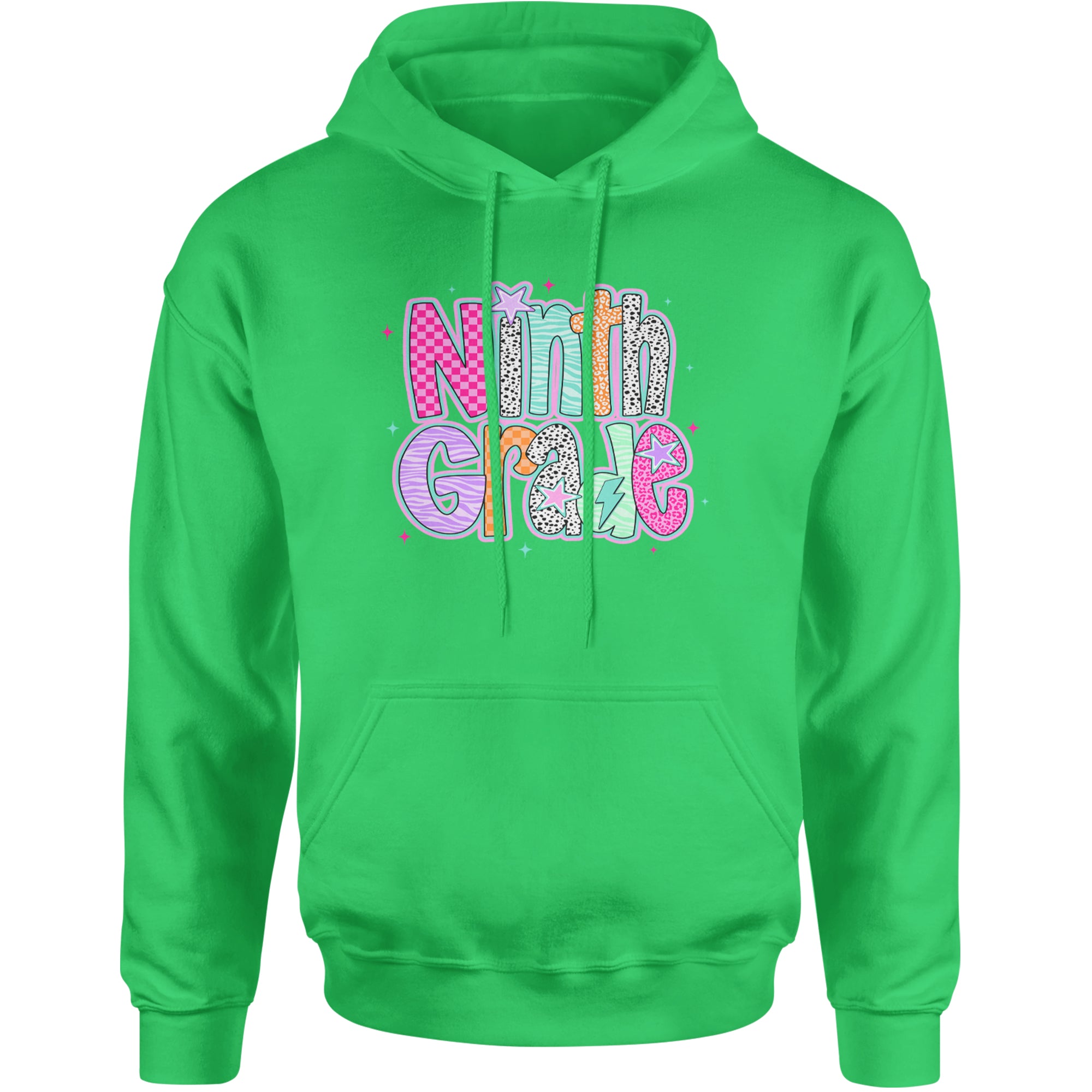 Ninth Grade Freshman Vibes Colorful Back to School Adult Hoodie Sweatshirt Kelly Green