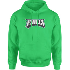 Philly Bold Block Throwback Adult Hoodie Sweatshirt Kelly Green