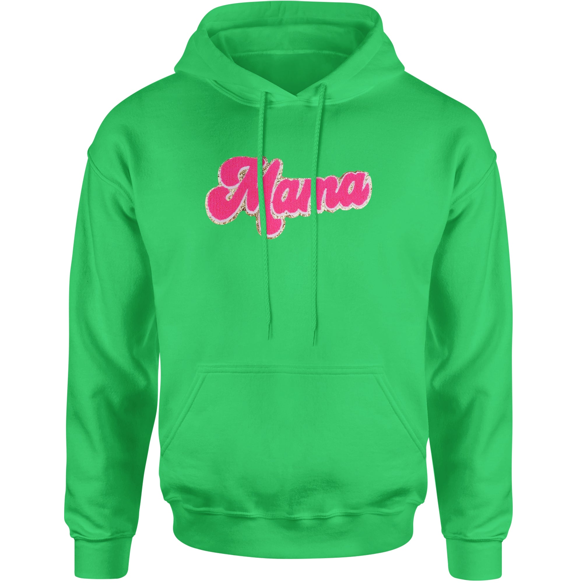 Mama Hot Pink Glitter Chenille Patch Adult Hoodie Sweatshirt Kelly Green