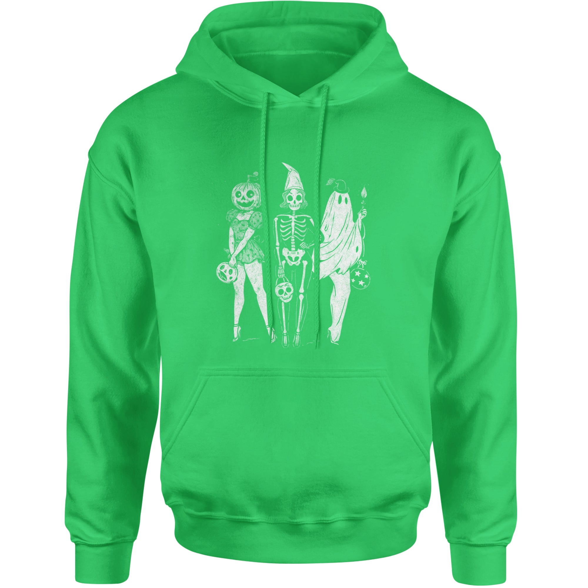 Vintage Spooky Squad Pinup Halloween Design Adult Hoodie Sweatshirt Kelly Green