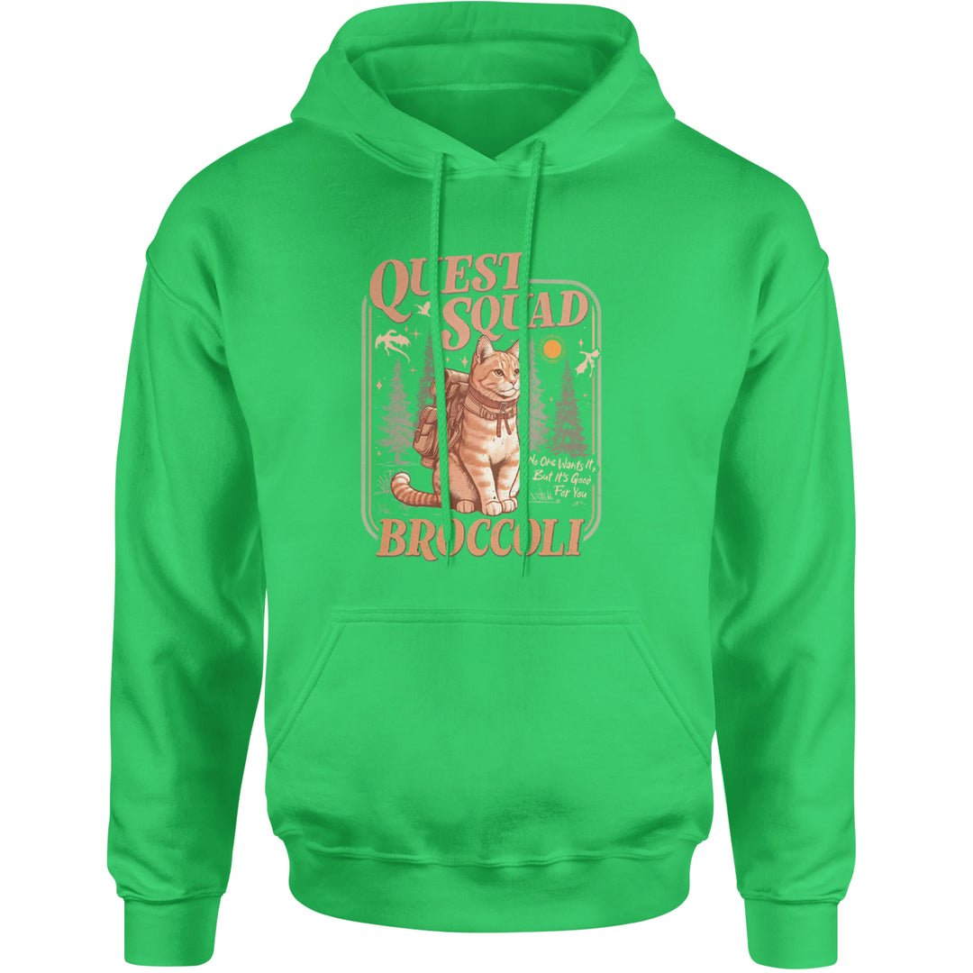 Quest Squad Broccoli Cat Fantasy Reader  Adult Hoodie Sweatshirt Kelly Green