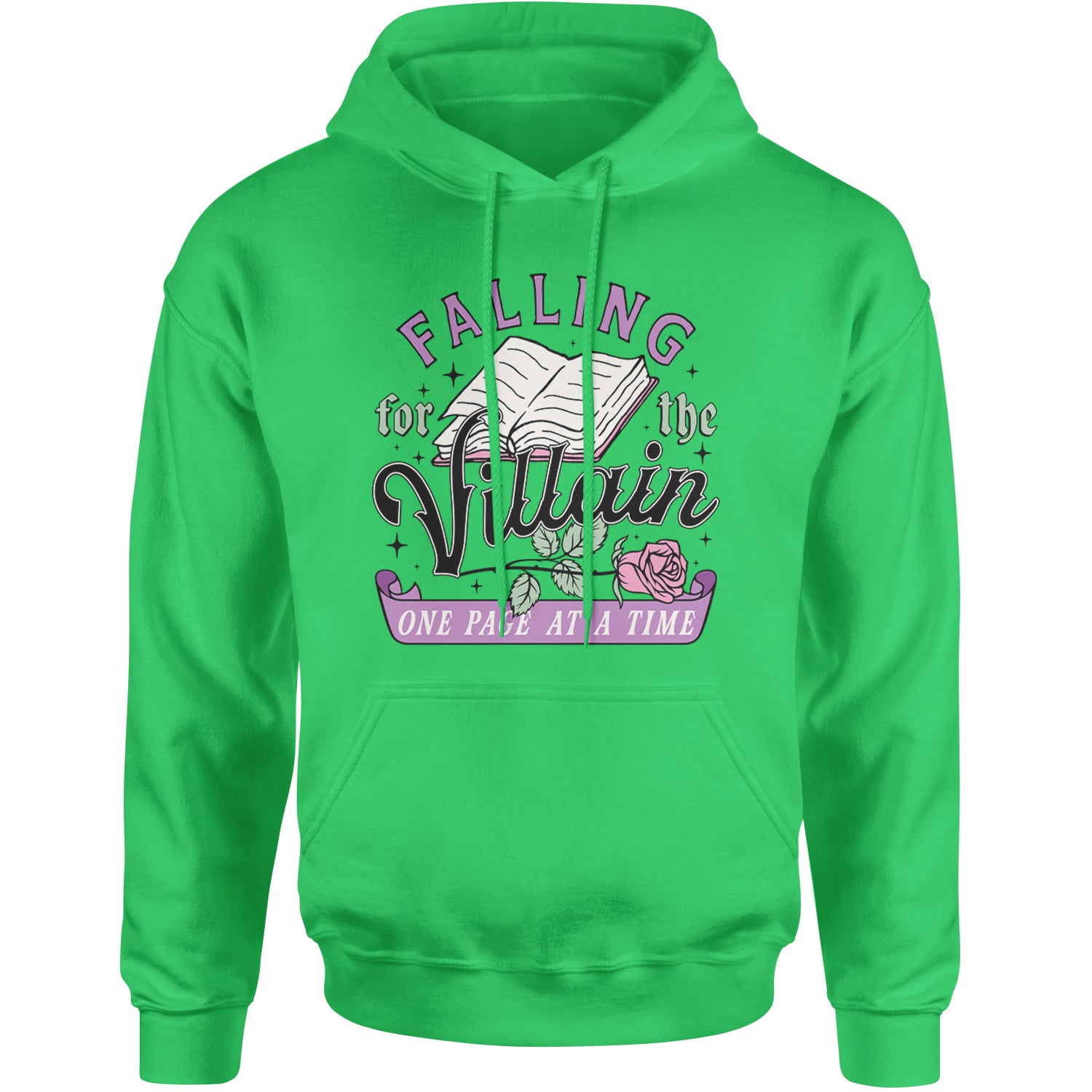 Falling For The Villain One Page At A Time Adult Hoodie Sweatshirt Kelly Green