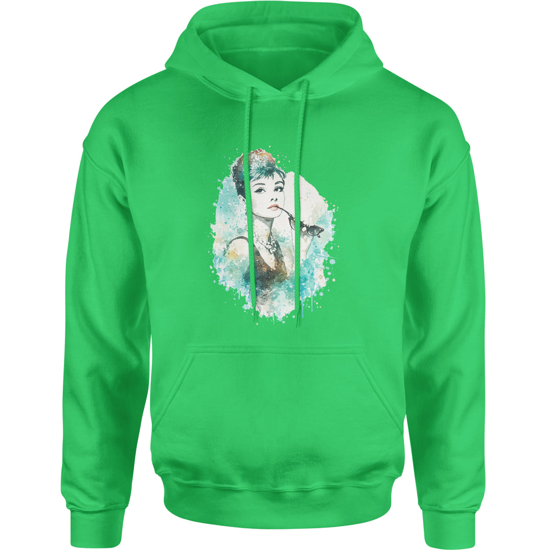 Mrs. Herpburn Iconic Watercolors Adult Hoodie Sweatshirt Kelly Green