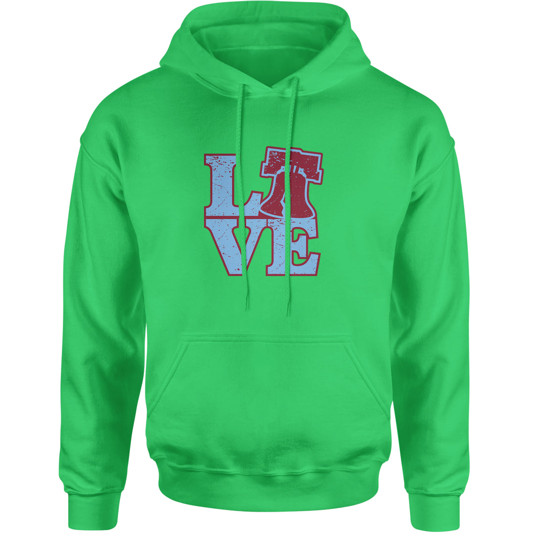 Love Philly Liberty Bell Adult Hoodie Sweatshirt Kelly Green