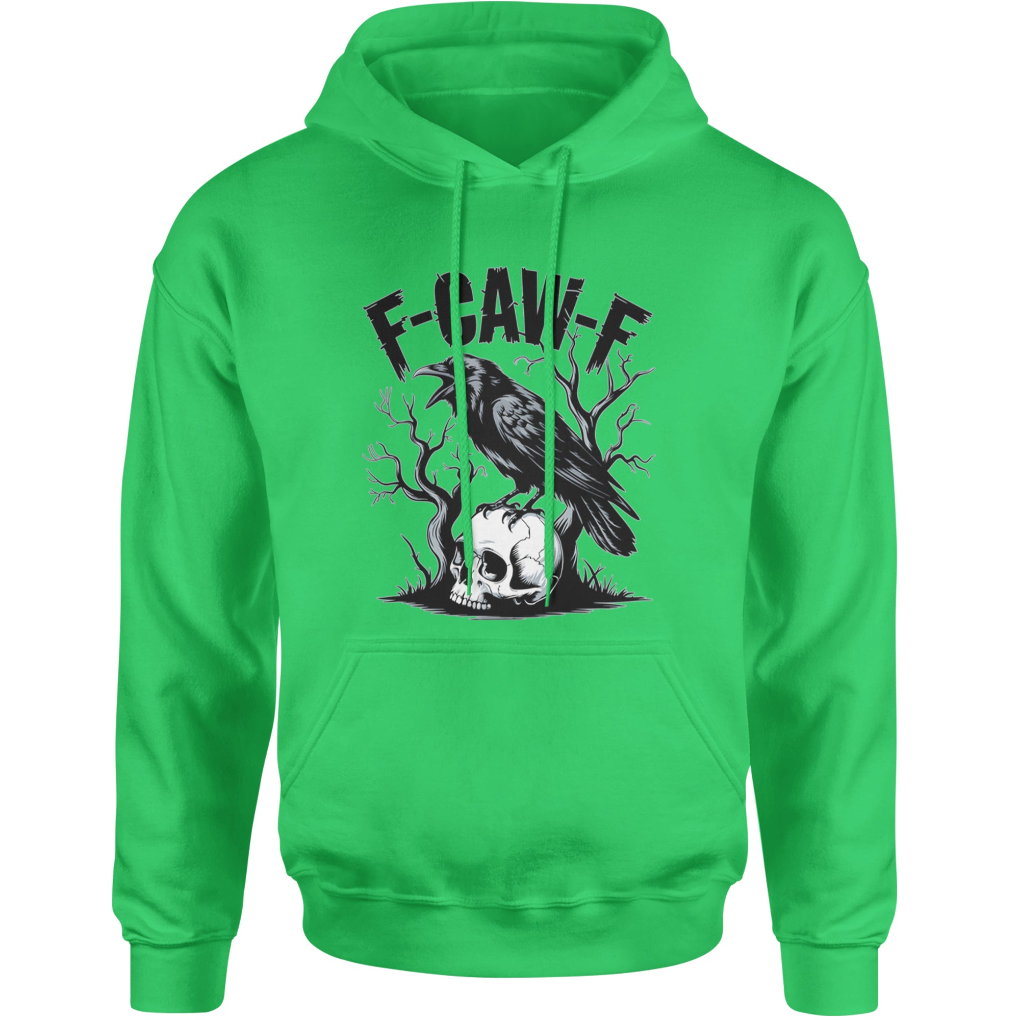 F-Caw-F Crow On Skull F-ck Off Gothic Adult Hoodie Sweatshirt Kelly Green