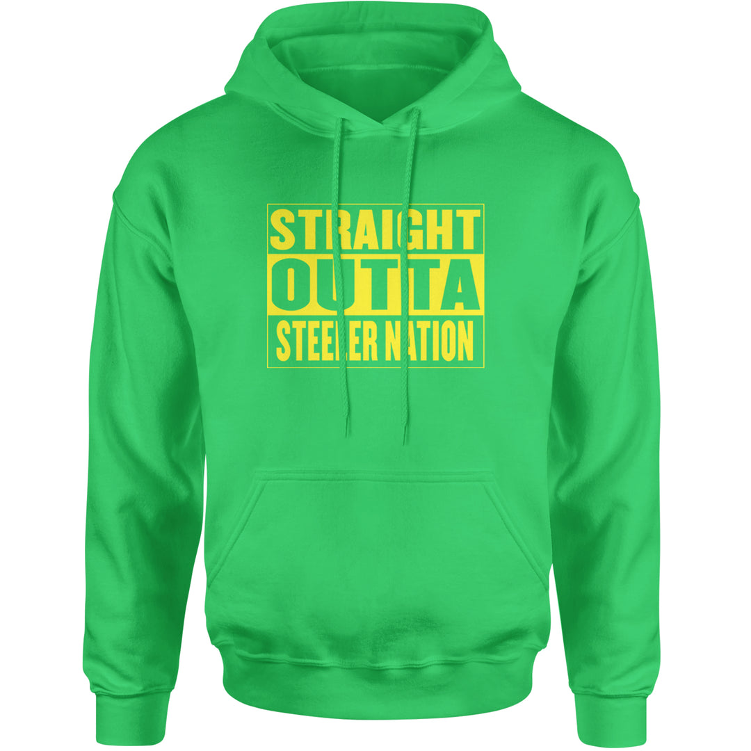 Straight Outta Steeler Nation Football graphic on Unisex Heavyweight Fleece Pullover Hoodie in Kelly Green
