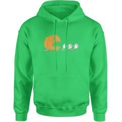 Pumpkin Pacman Chasing Ghosts Halloween Adult Hoodie Sweatshirt Kelly Green