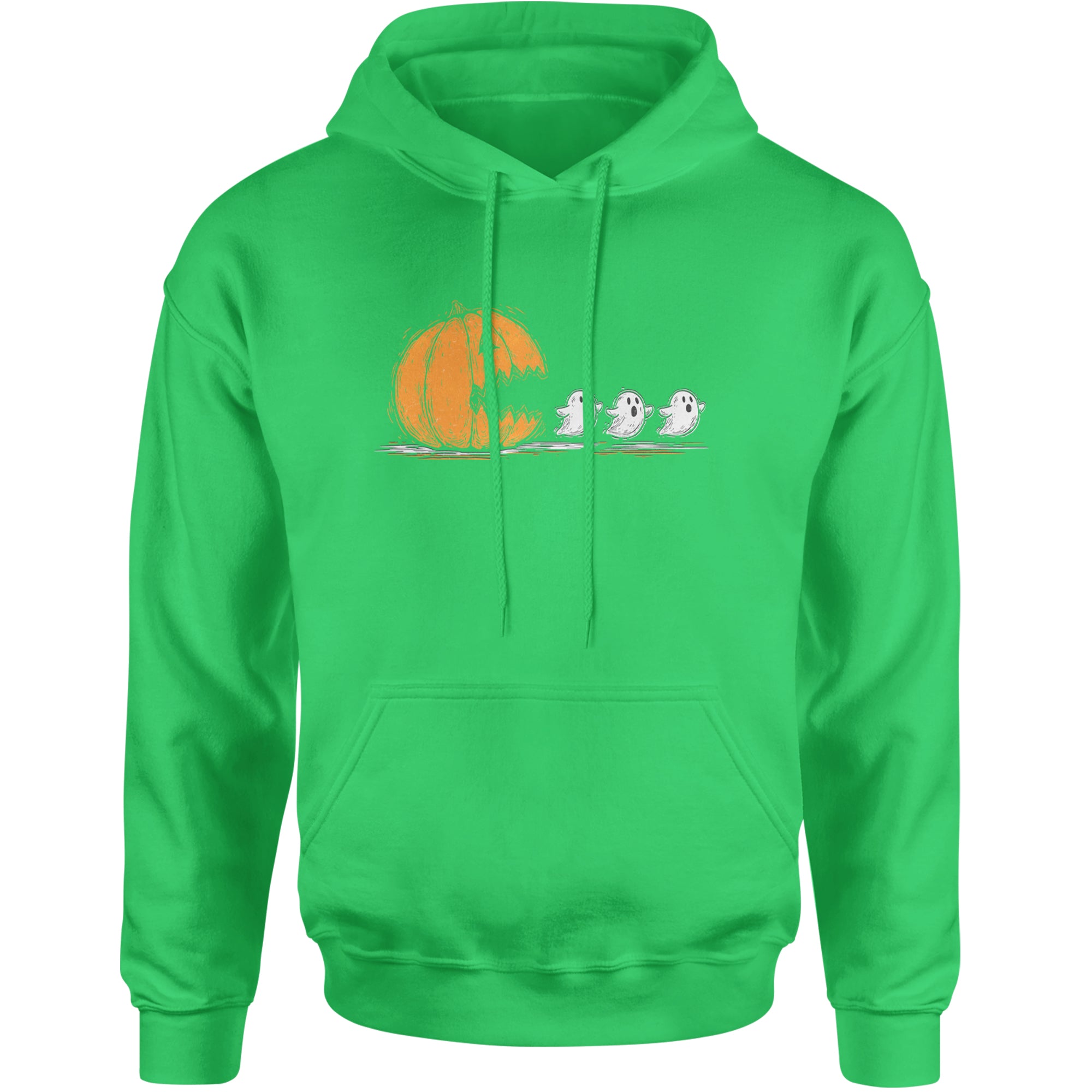 Pumpkin Pacman Chasing Ghosts Halloween Adult Hoodie Sweatshirt Kelly Green