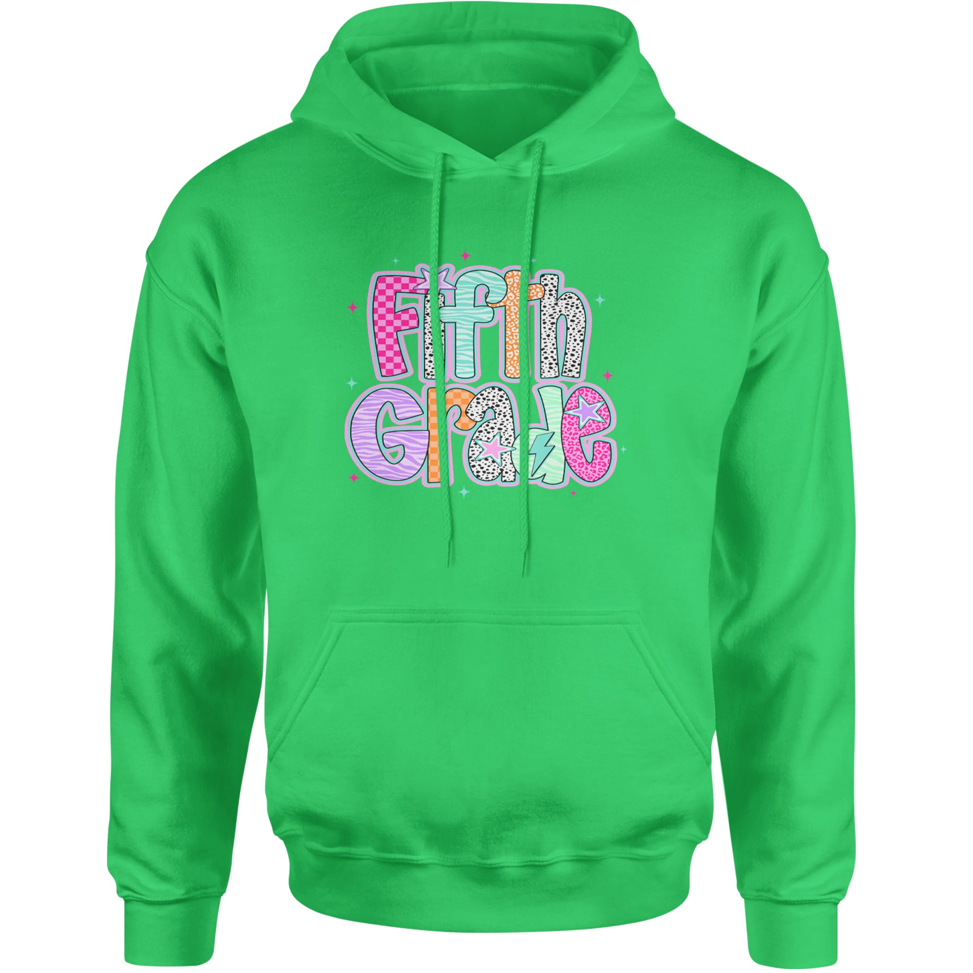 Fifth Grade Fly Colorful Back to School Adult Hoodie Sweatshirt Kelly Green
