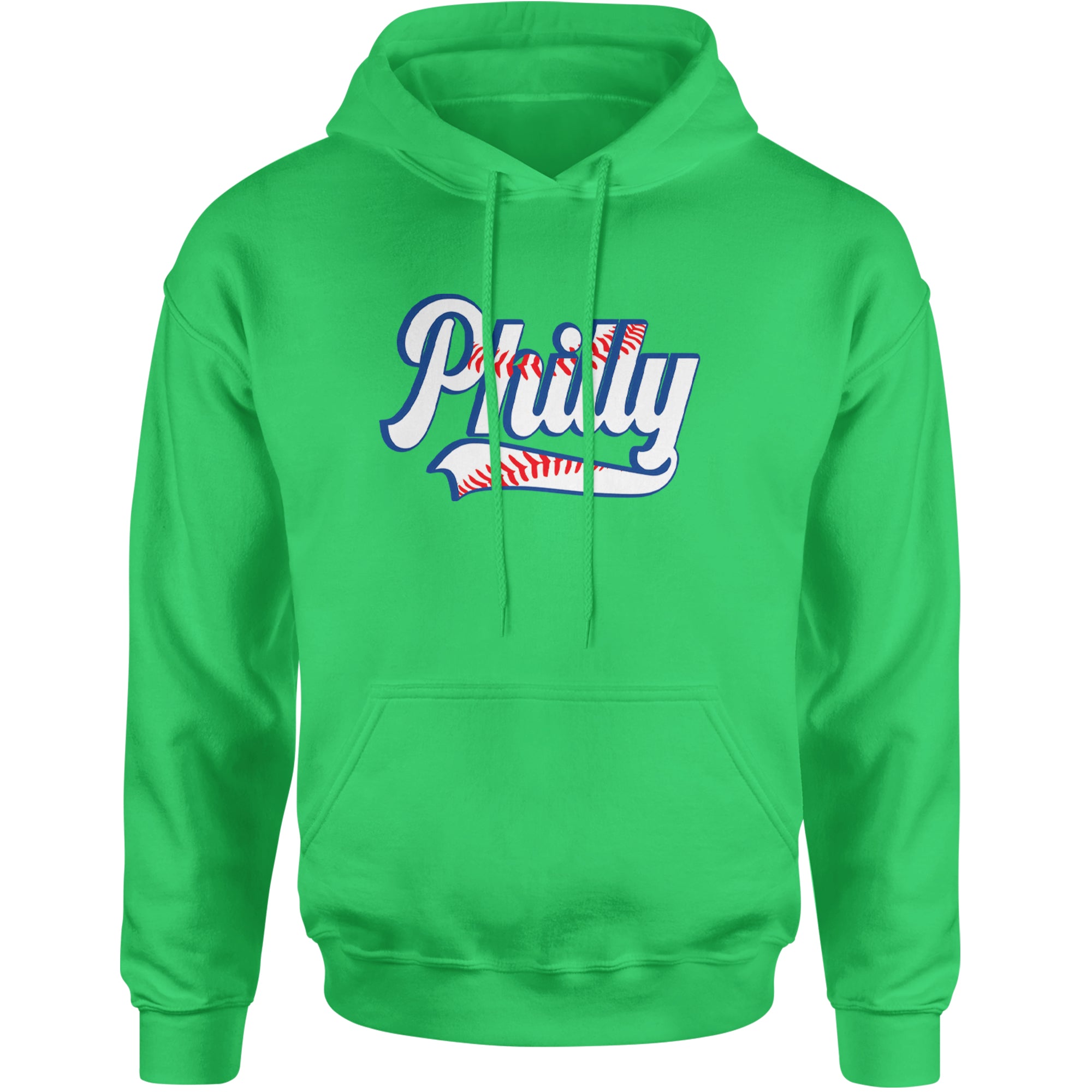 Philly Baseball Stitching Adult Hoodie Sweatshirt Kelly Green