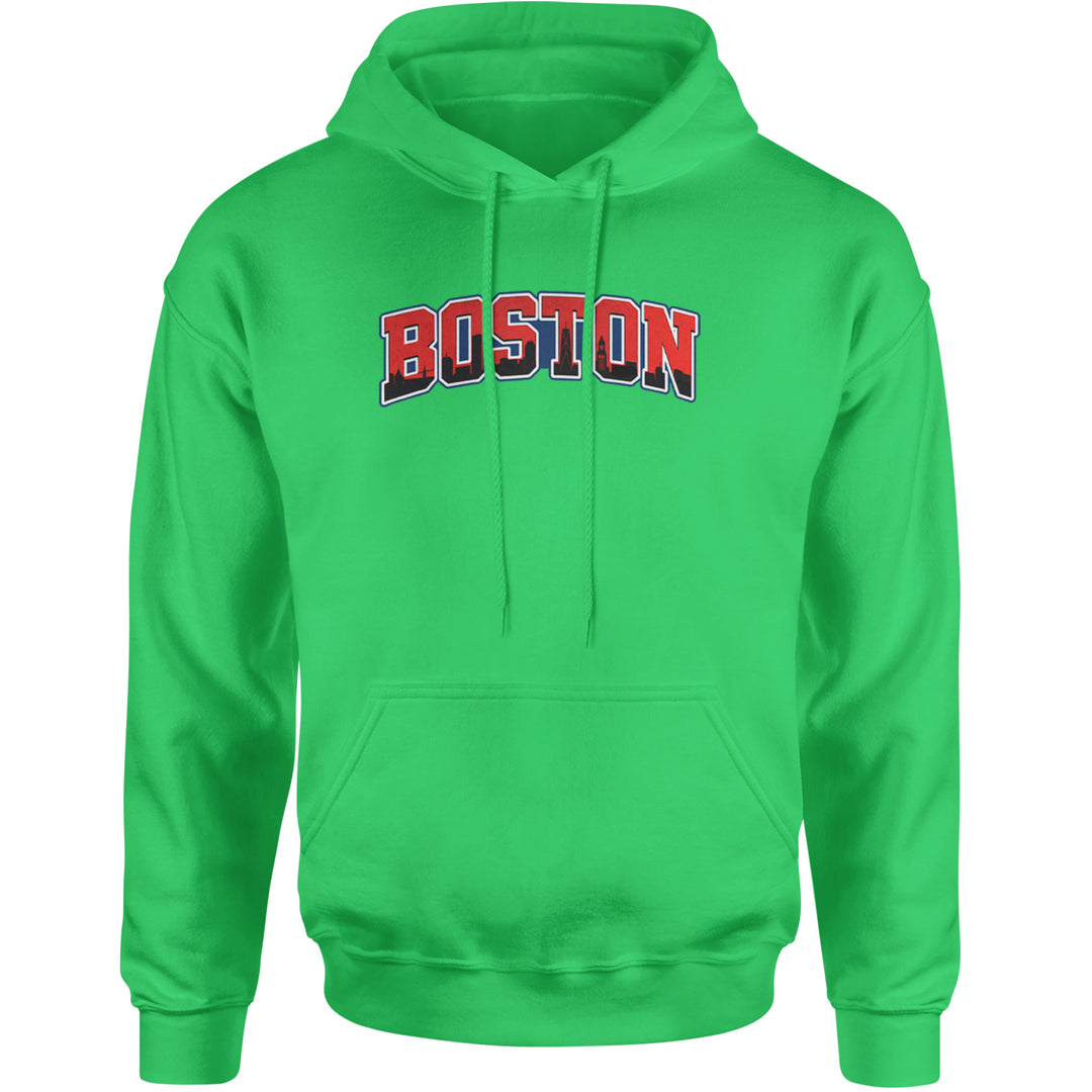 Boston City Pride Skyline Adult Hoodie Sweatshirt Kelly Green