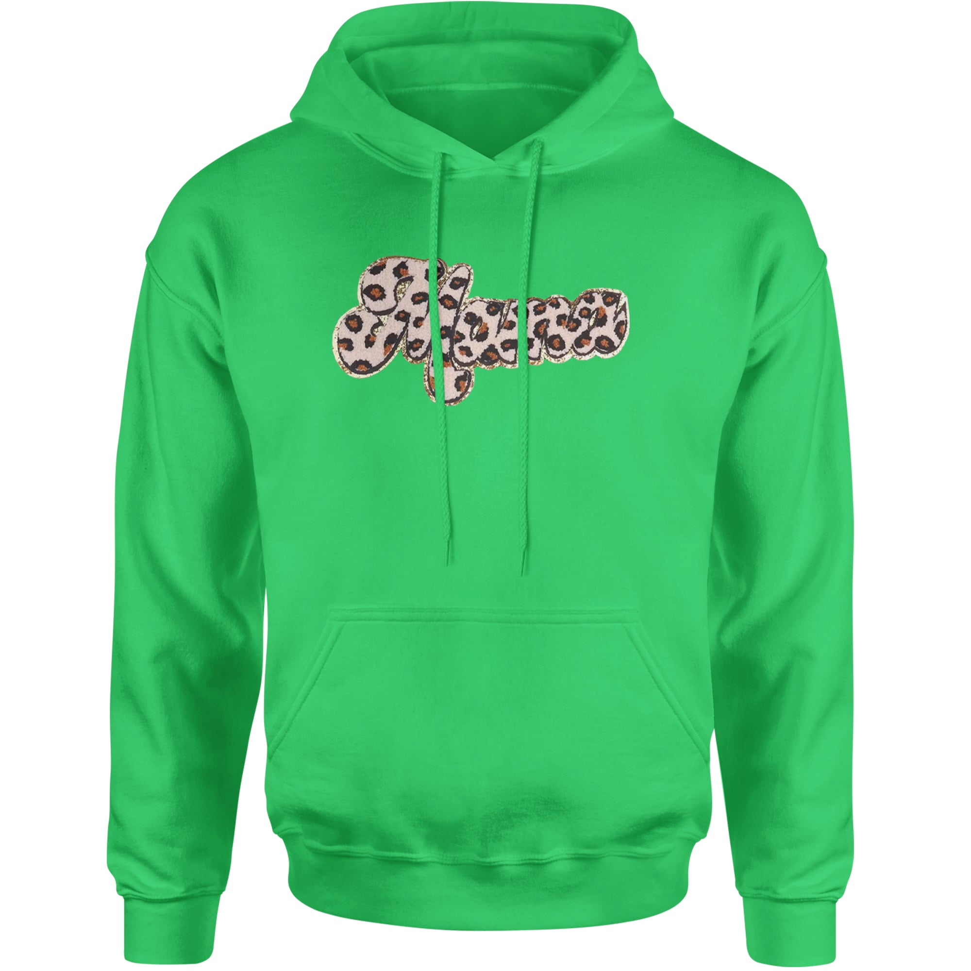 Mama Cheetah Print Glitter Chenille Patch Adult Hoodie Sweatshirt Kelly Green
