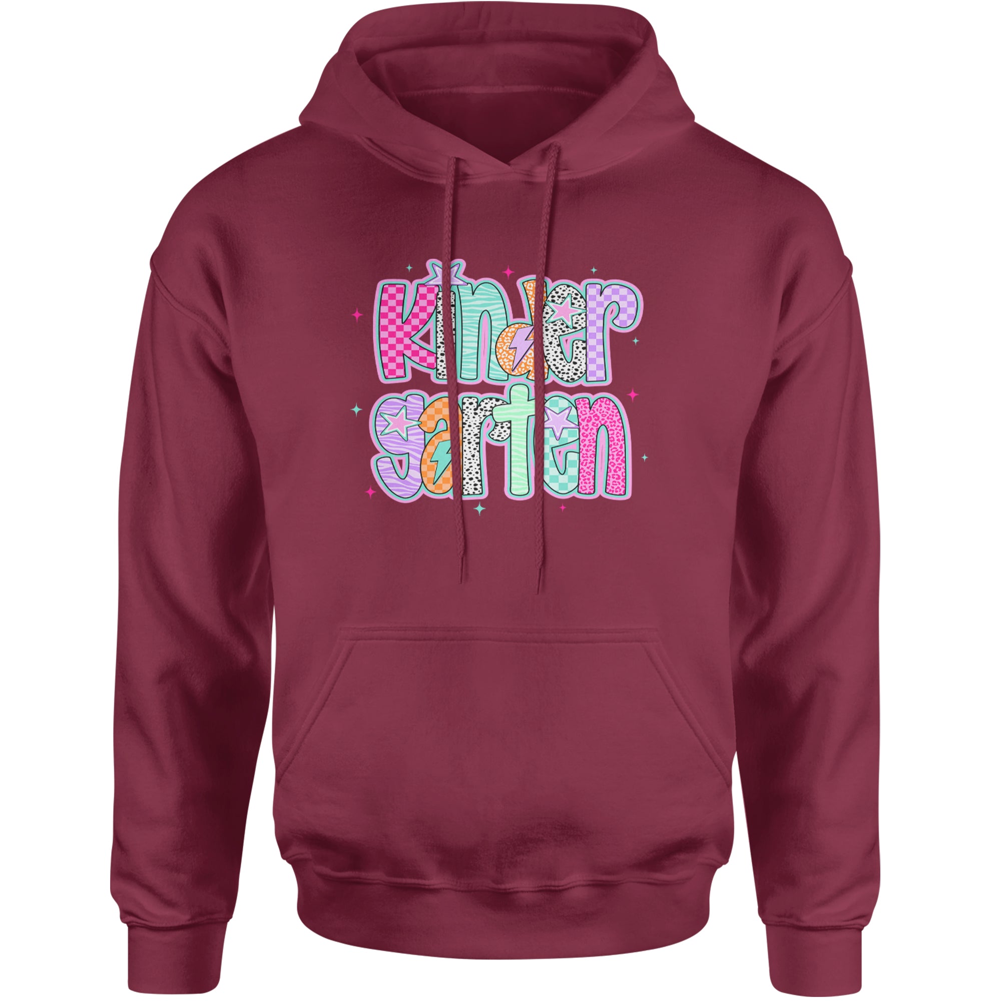 Kindergarten Cutie Colorful Back to School Adult Hoodie Sweatshirt Maroon