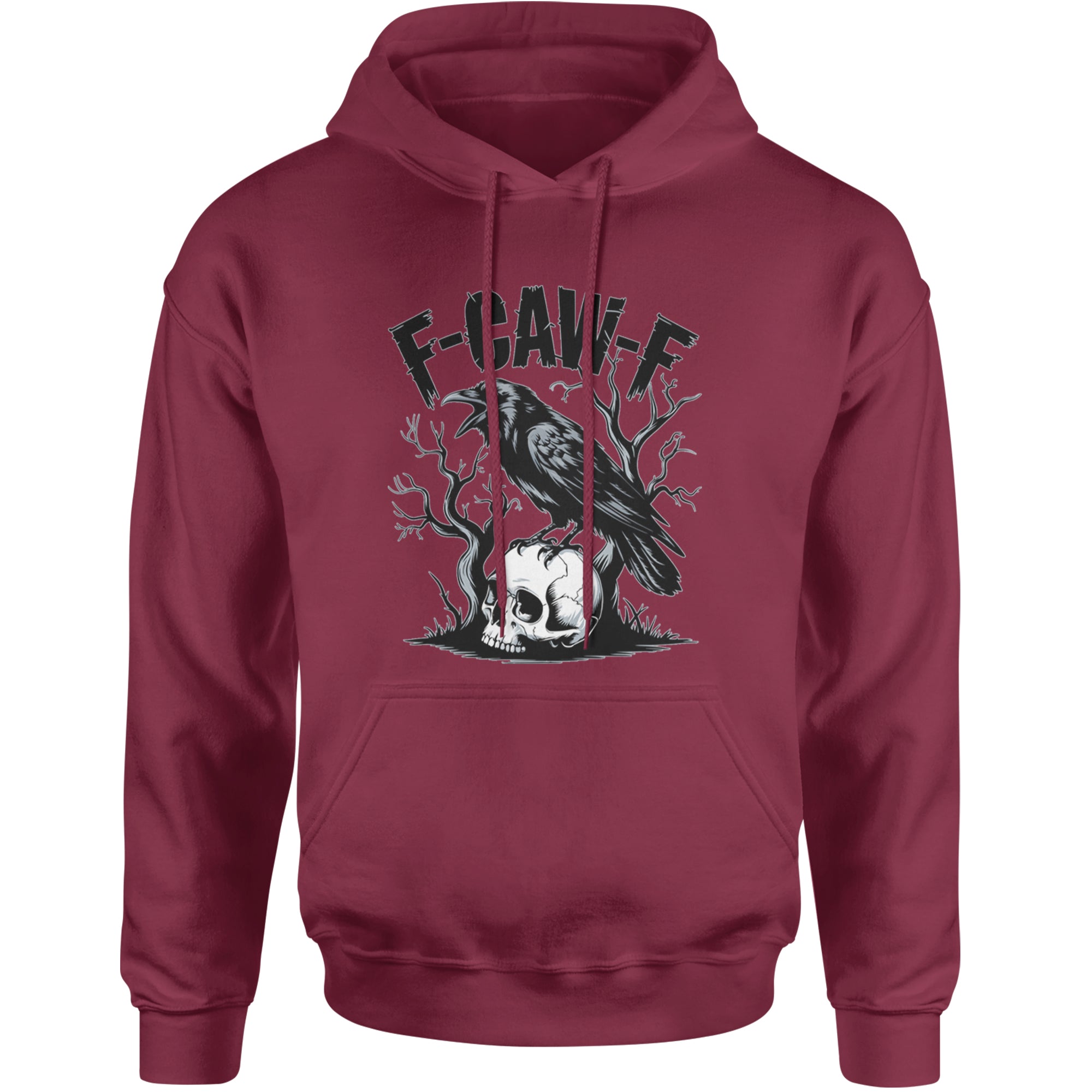 F-Caw-F Crow On Skull F-ck Off Gothic Adult Hoodie Sweatshirt Maroon