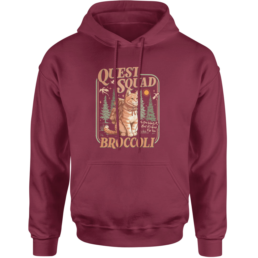Quest Squad Broccoli Cat Fantasy Reader  Adult Hoodie Sweatshirt Maroon