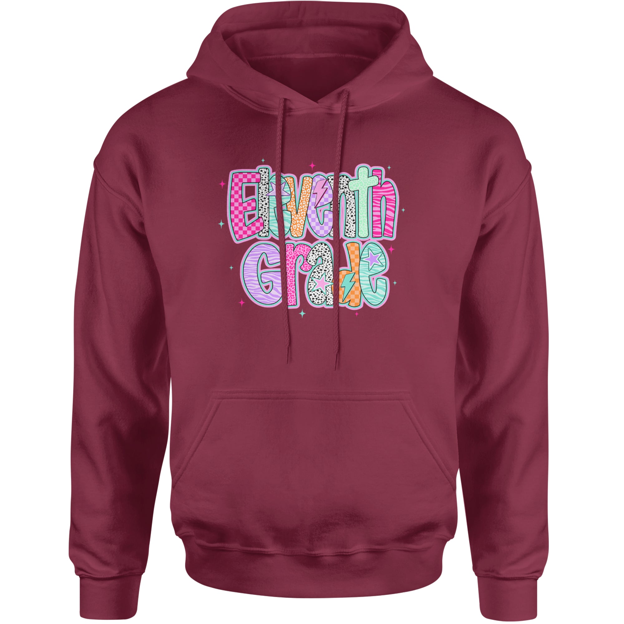 Eleventh Grade Extra Colorful Back to School Adult Hoodie Sweatshirt Maroon