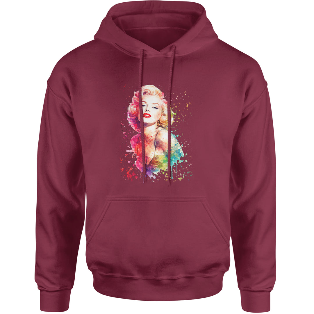 Mrs. Monroe Watercolors Bombshell Adult Hoodie Sweatshirt Maroon