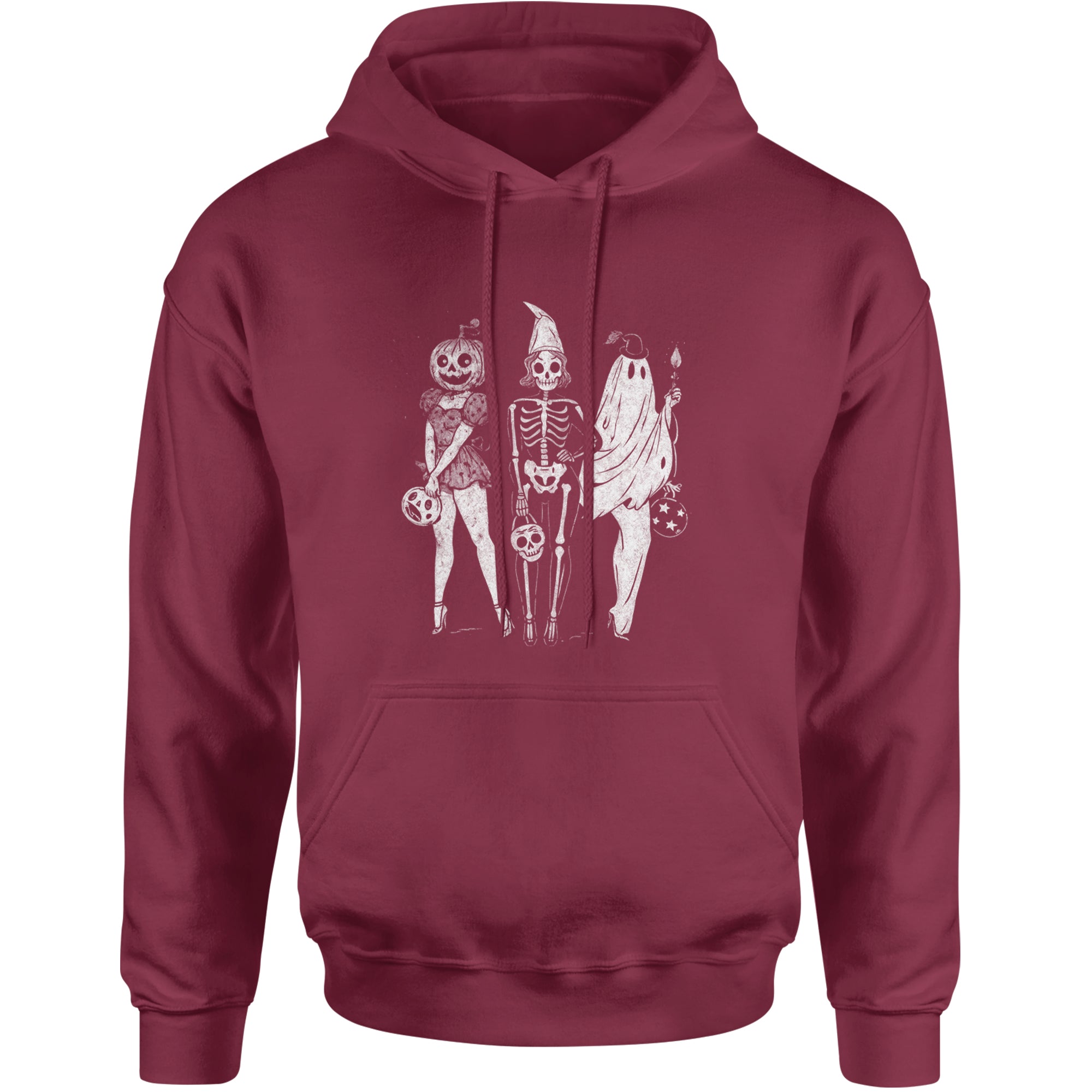 Vintage Spooky Squad Pinup Halloween Design Adult Hoodie Sweatshirt Maroon