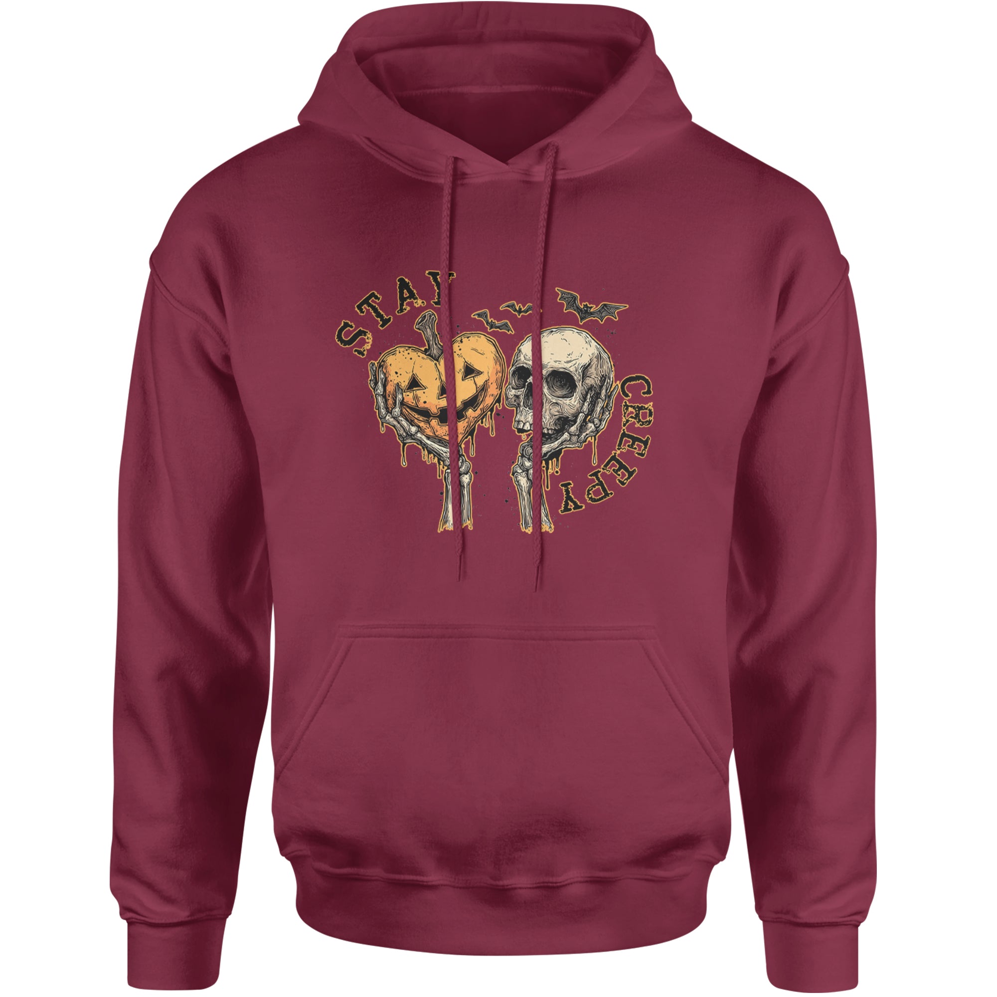 Stay Creepy Skull and Pumpkin Halloween Adult Hoodie Sweatshirt Maroon