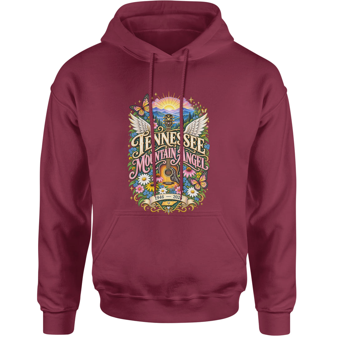 Tennessee Mountain Angel Wings Dolly Adult Hoodie Sweatshirt Maroon