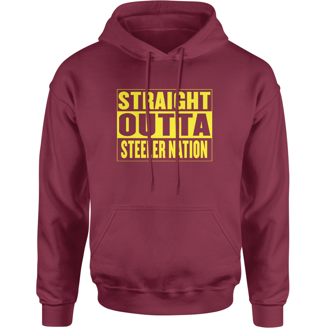 Straight Outta Steeler Nation Football graphic on Unisex Heavyweight Fleece Pullover Hoodie in Maroon