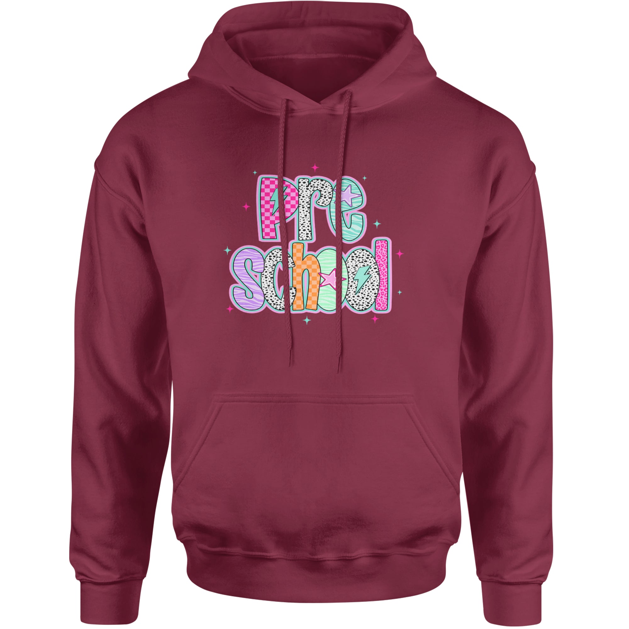 Preschool Power Colorful Back to School Adult Hoodie Sweatshirt Maroon