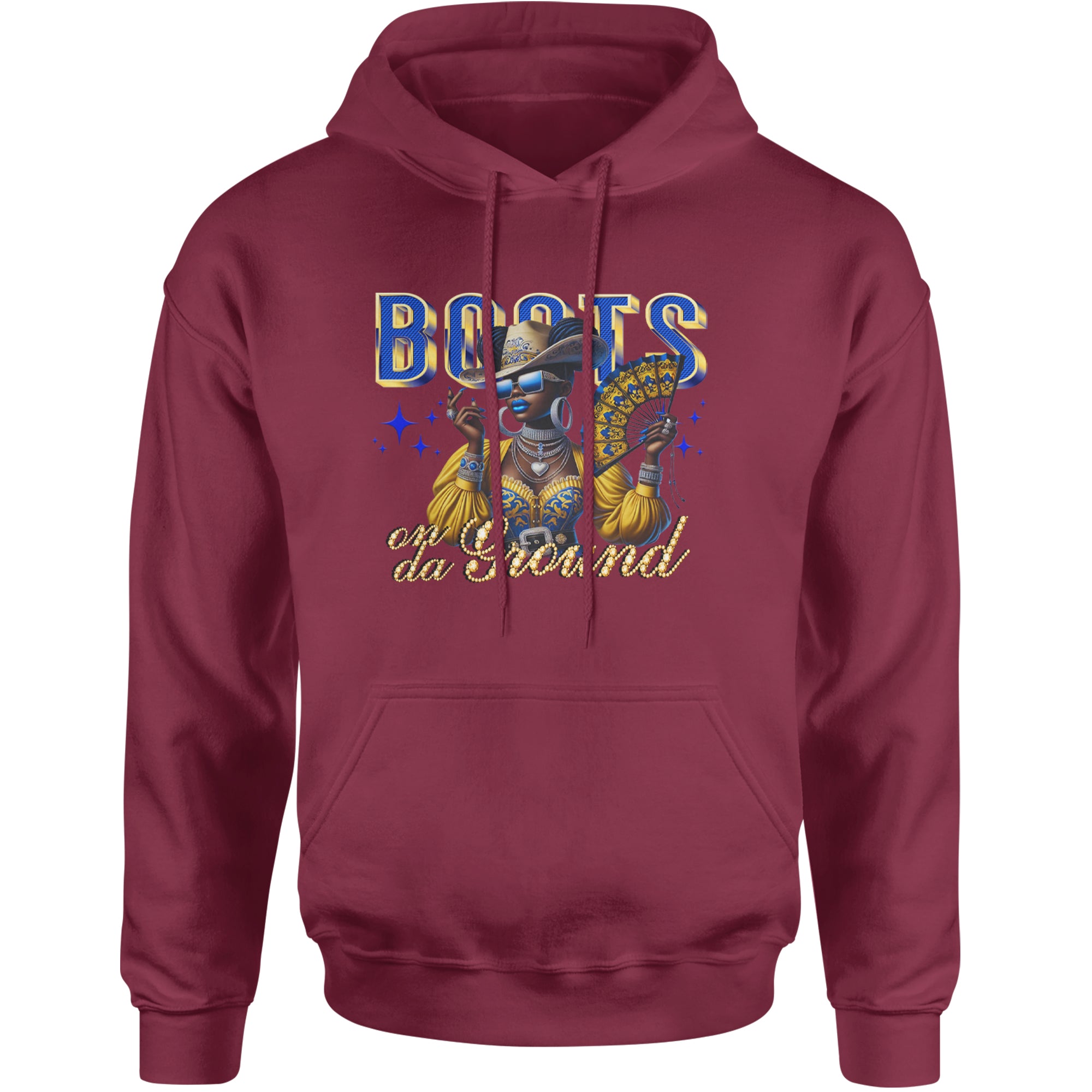 Boots On Da Ground Folding Fan Adult Hoodie Sweatshirt Maroon