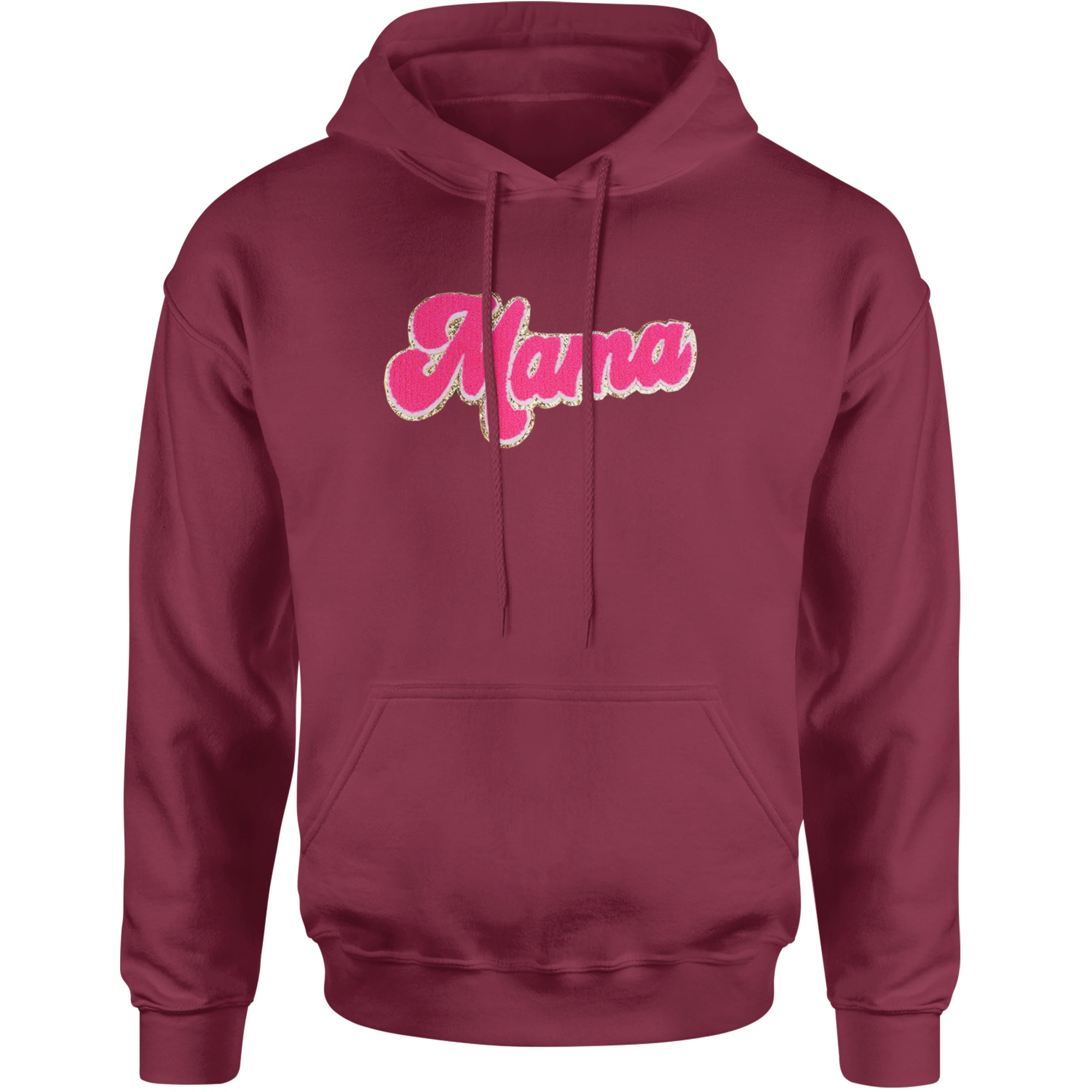 Mama Hot Pink Glitter Chenille Patch Adult Hoodie Sweatshirt Maroon