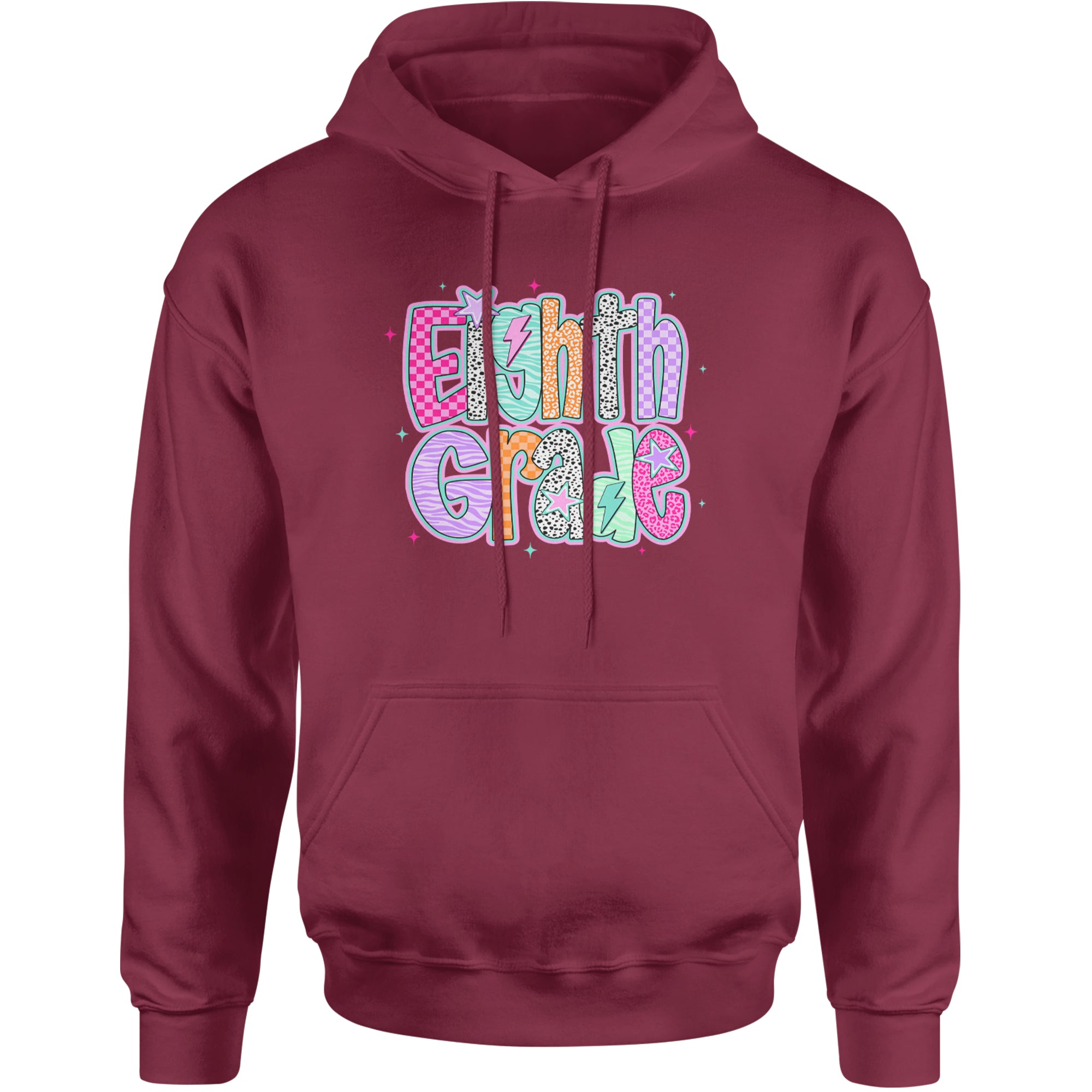 Eighth Grade Energy Colorful Back to School Adult Hoodie Sweatshirt Maroon