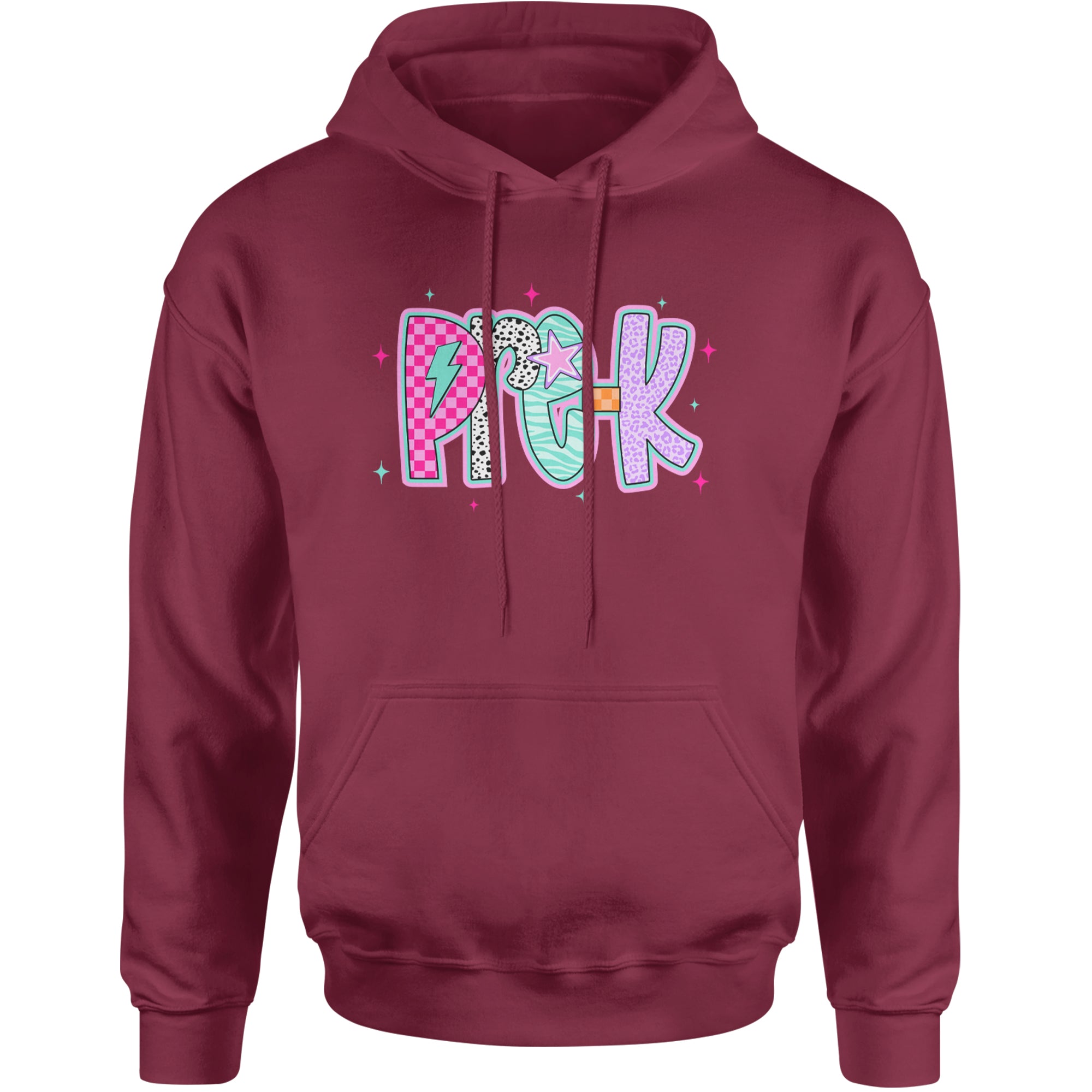 Pre-K Party Time Colorful Back to School Adult Hoodie Sweatshirt Maroon