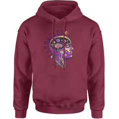 Psychedelic Cosmic Mushroom Head Adult Hoodie Sweatshirt Maroon