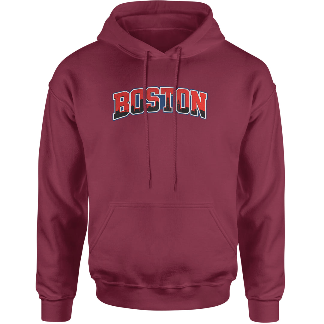 Boston City Pride Skyline Adult Hoodie Sweatshirt Maroon