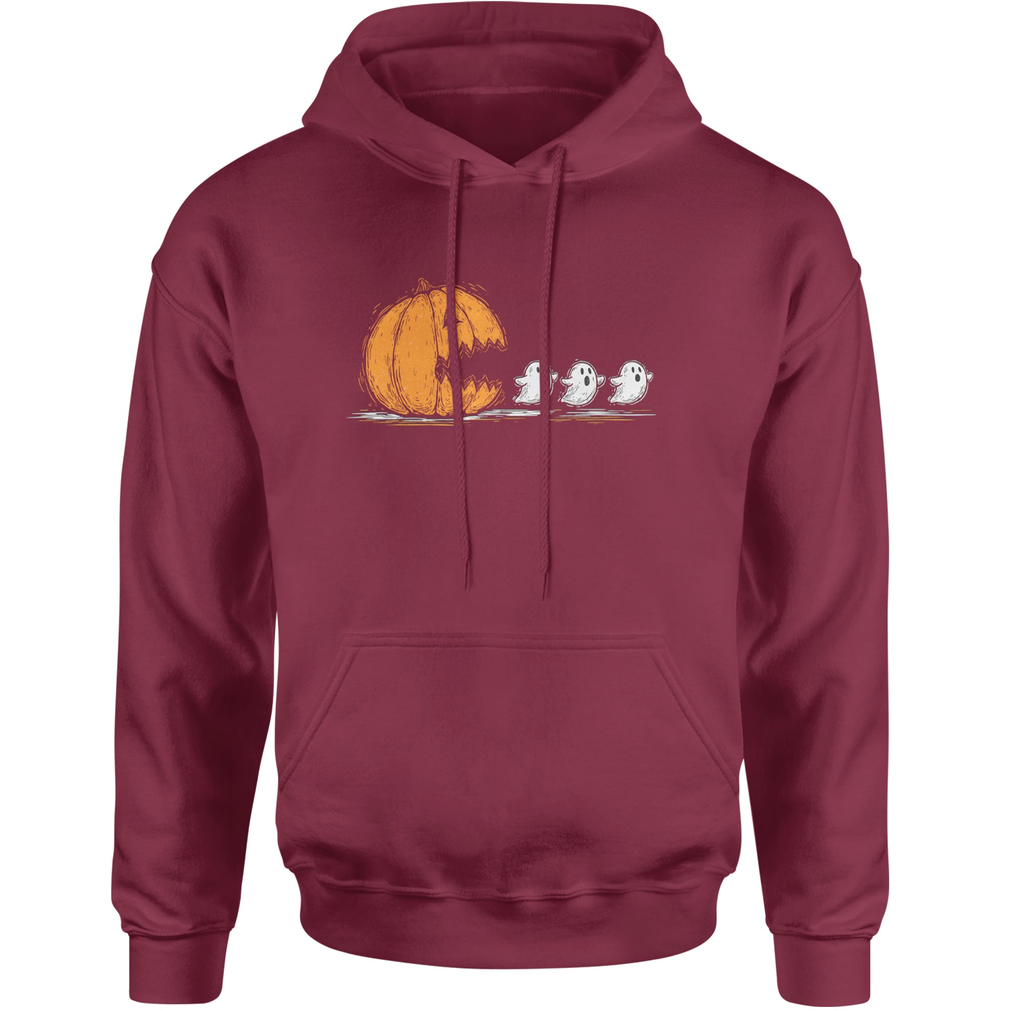 Pumpkin Pacman Chasing Ghosts Halloween Adult Hoodie Sweatshirt Maroon