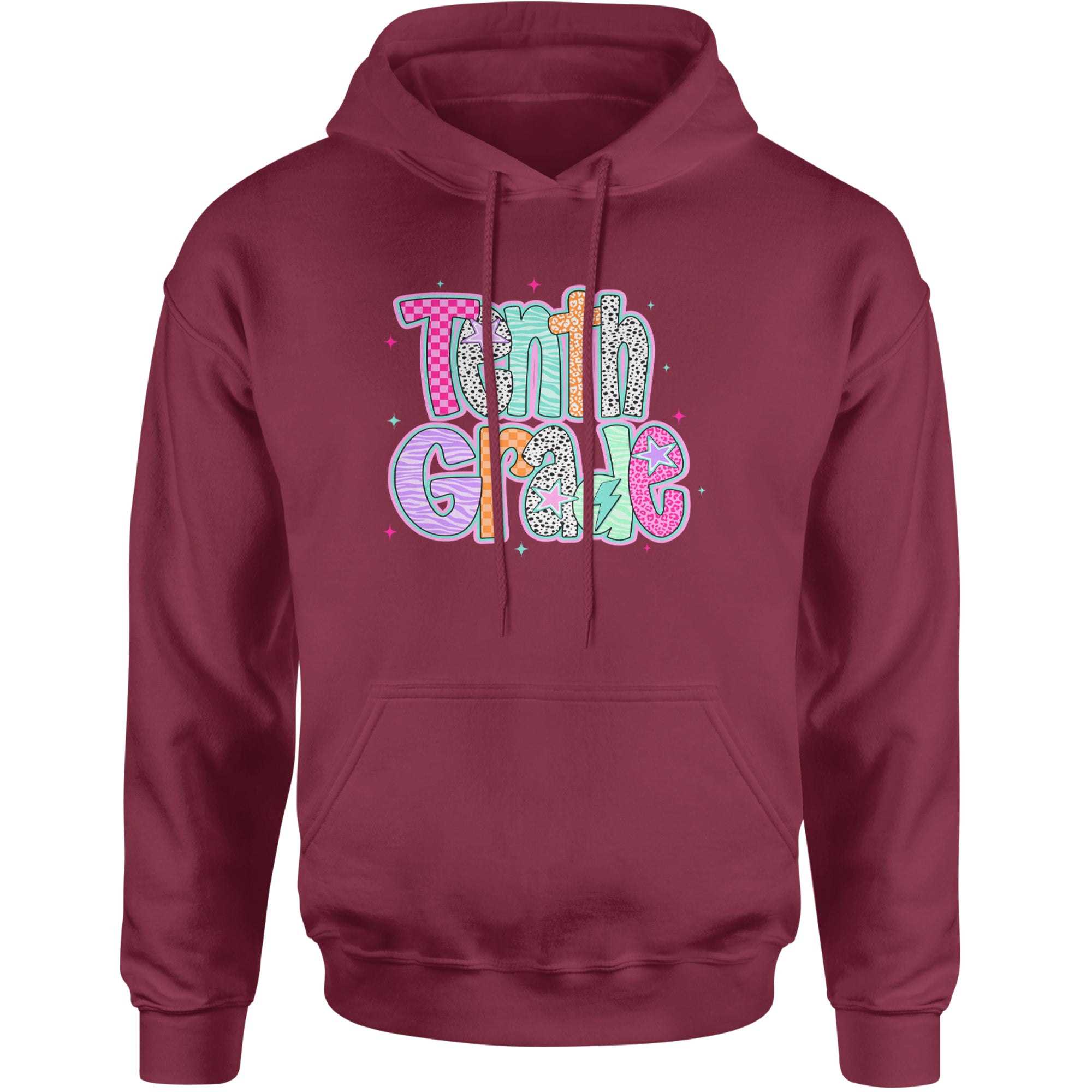 Tenth Grade Trendsetter Colorful Back to School Adult Hoodie Sweatshirt Maroon