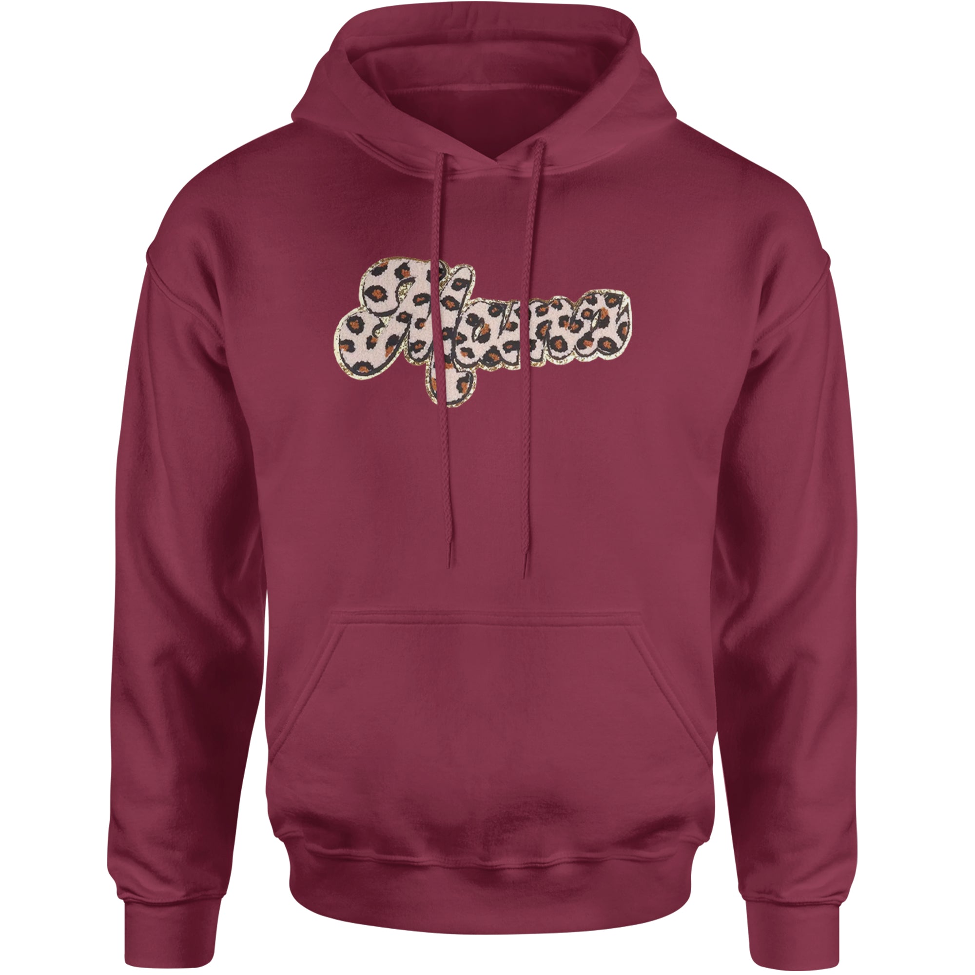 Mama Cheetah Print Glitter Chenille Patch Adult Hoodie Sweatshirt Maroon