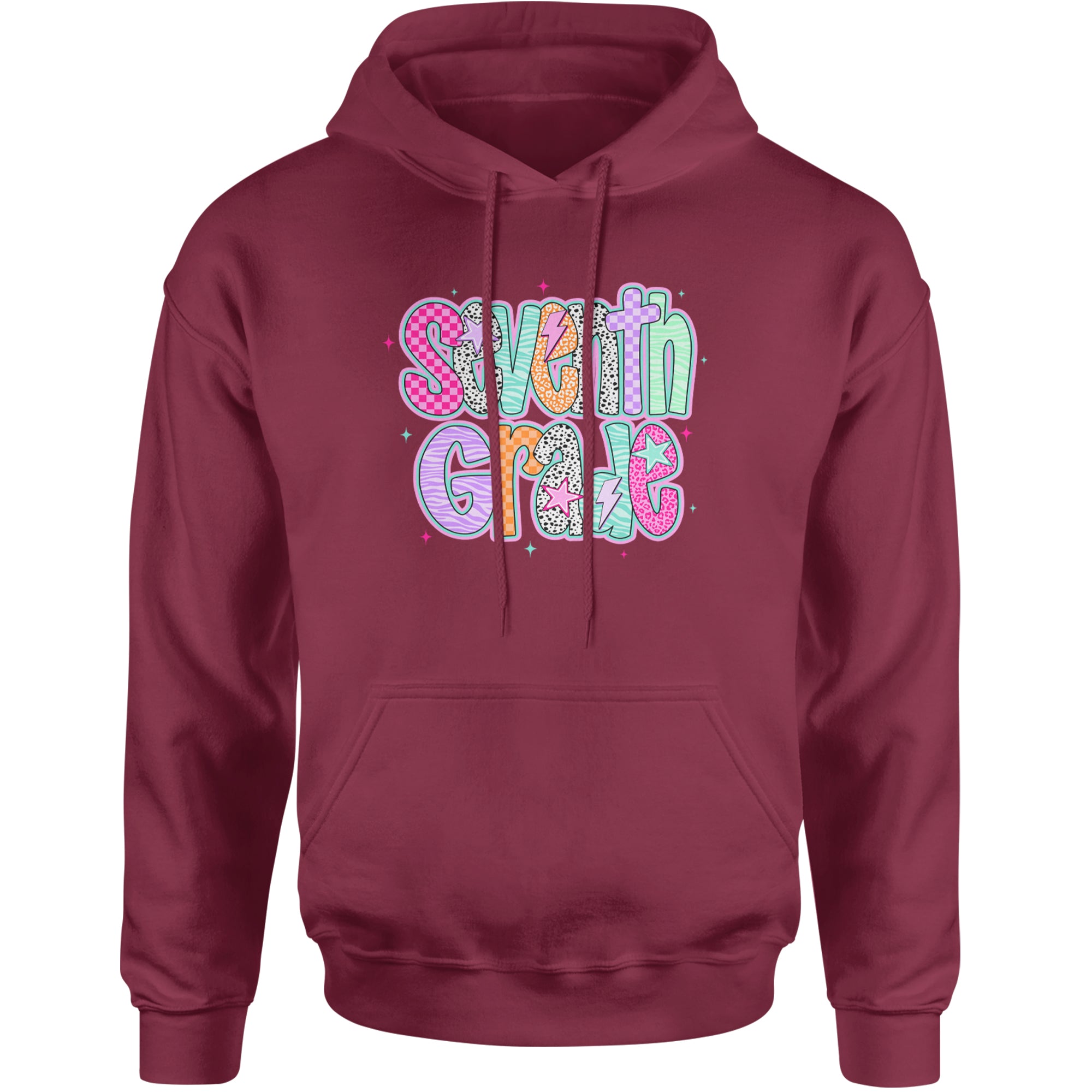 Seventh Grade Swagger Colorful Back to School Adult Hoodie Sweatshirt Maroon