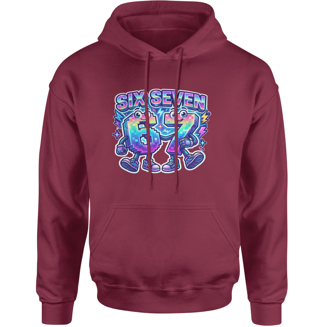 Six Seven 67 Retro Pixel Buddies Adult Hoodie Sweatshirt Maroon