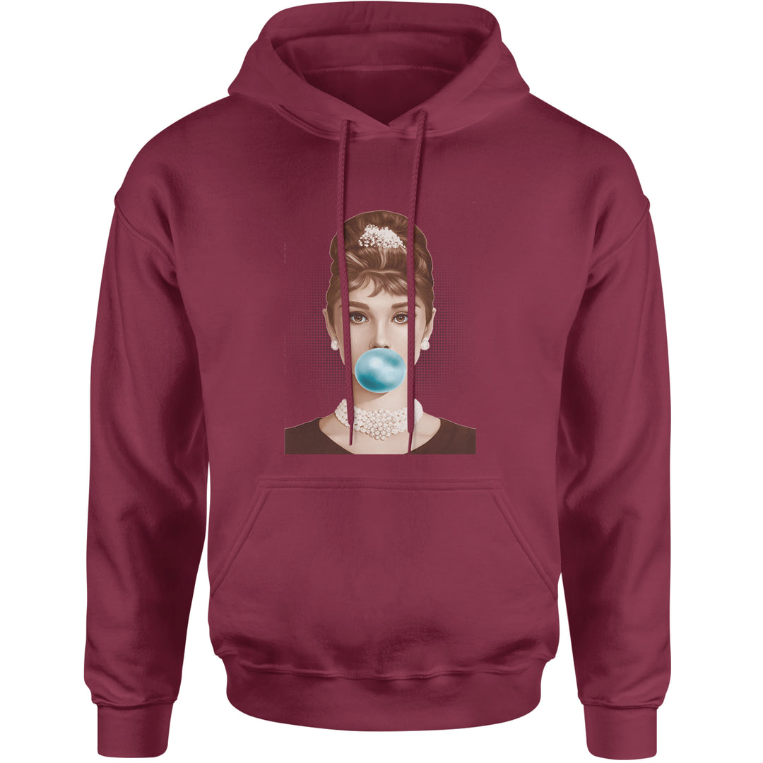 Audrey Hepburn Chewing Bubble Gum American Icon Adult Hoodie Sweatshirt Maroon