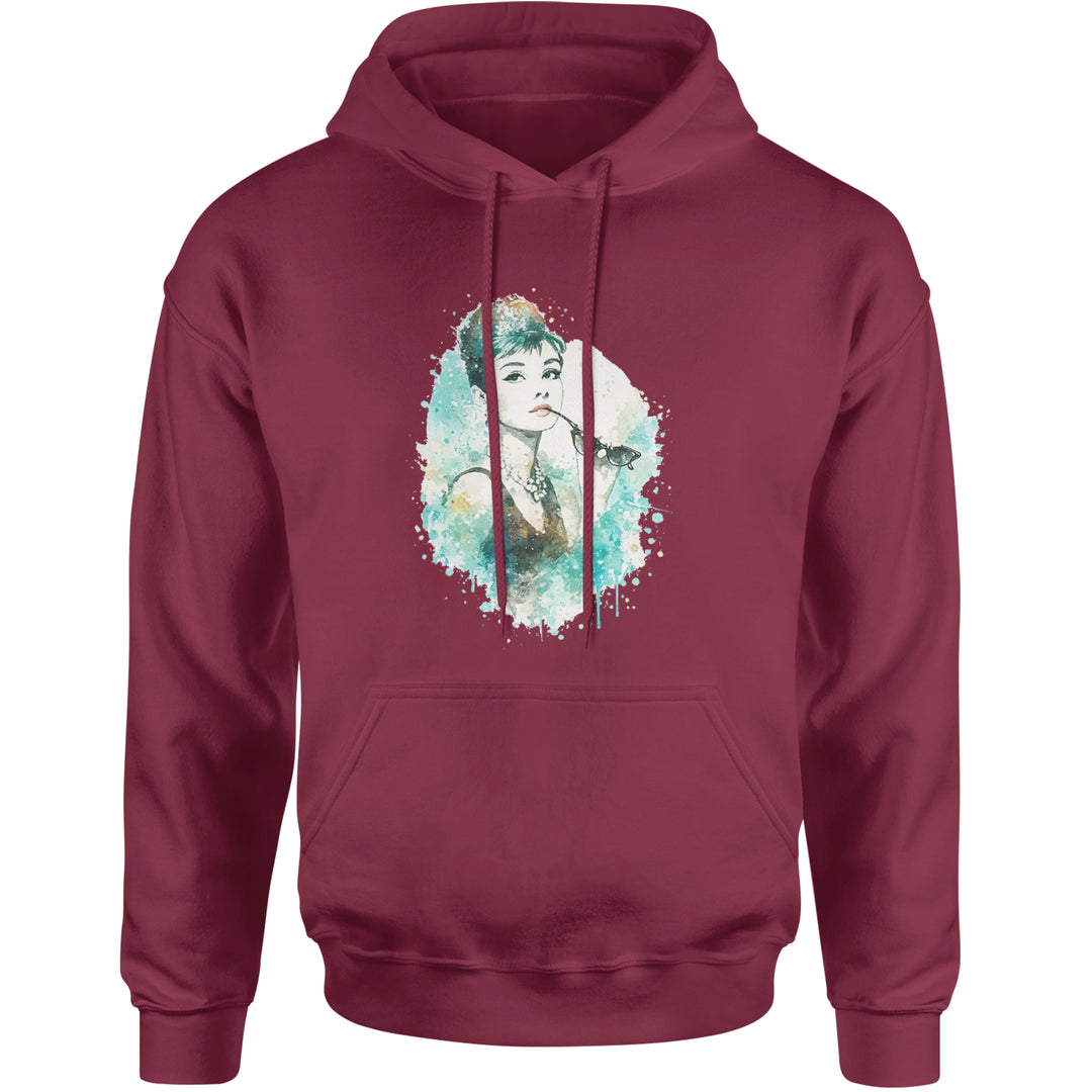 Mrs. Herpburn Iconic Watercolors Adult Hoodie Sweatshirt Maroon