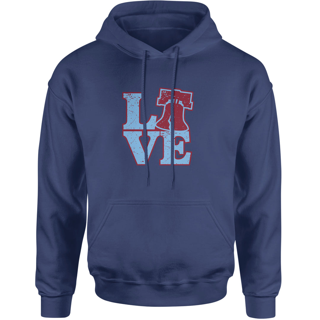 Love Philly Liberty Bell Adult Hoodie Sweatshirt Navy Blue
