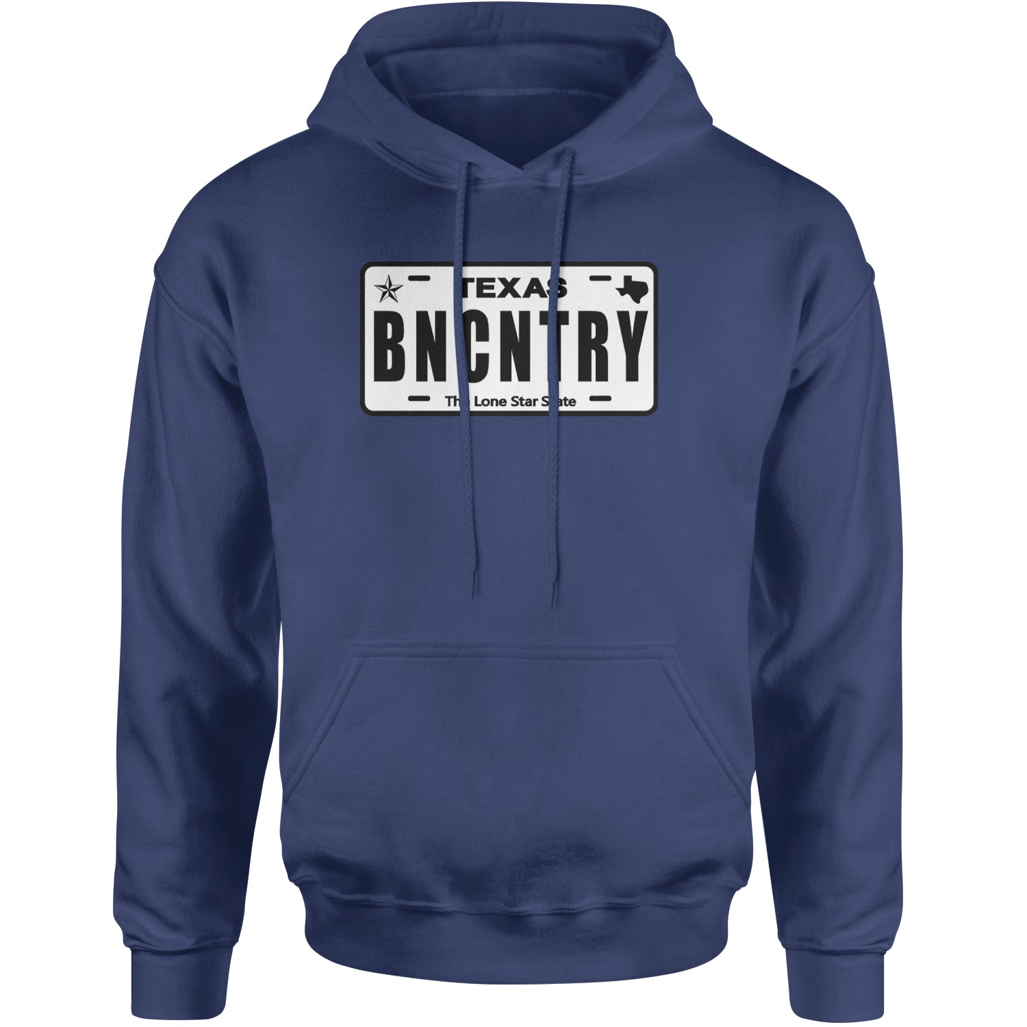 Texas License Plate BNCNTRY Adult Hoodie Sweatshirt Navy Blue