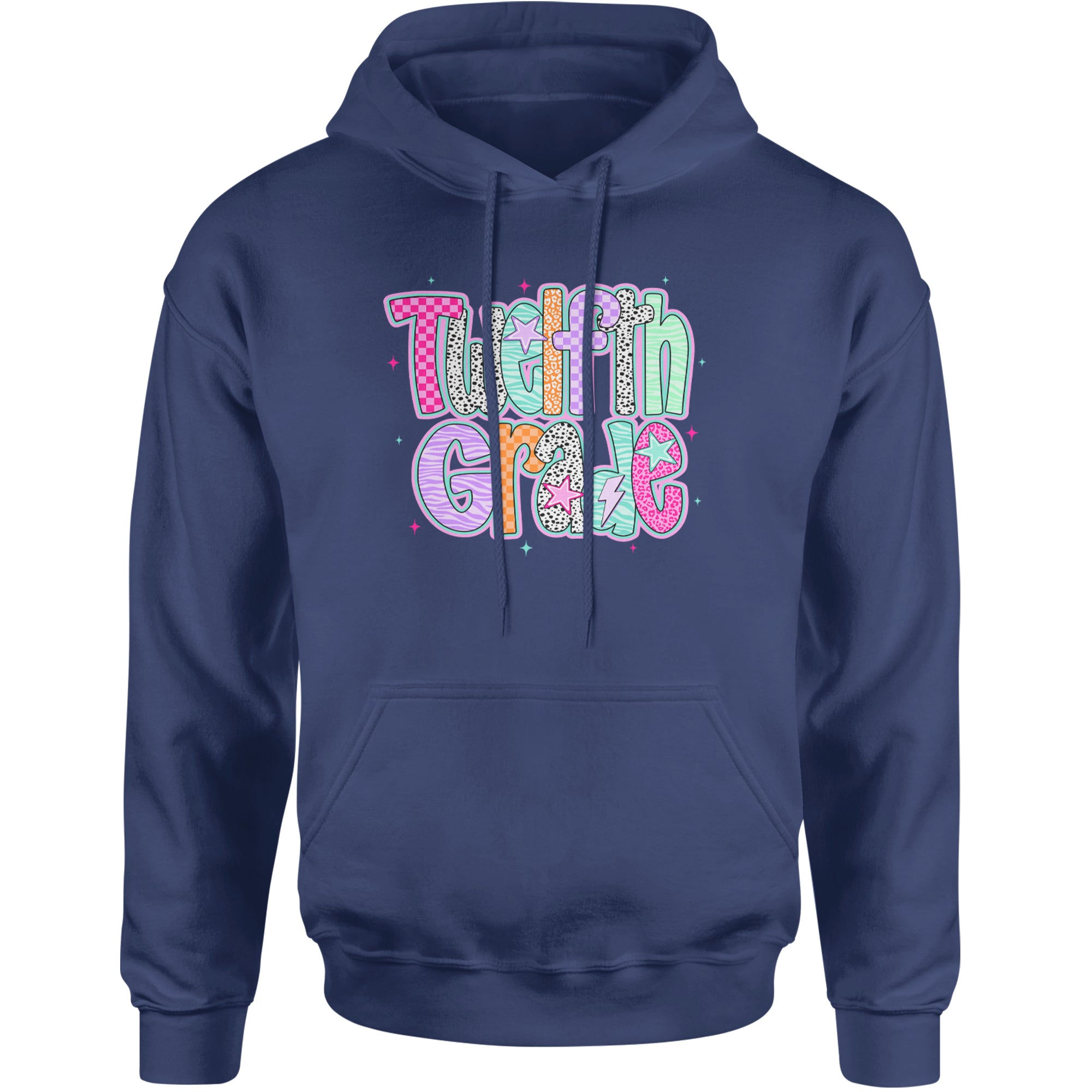 Senior Year Colorful Back to School Adult Hoodie Sweatshirt Navy Blue